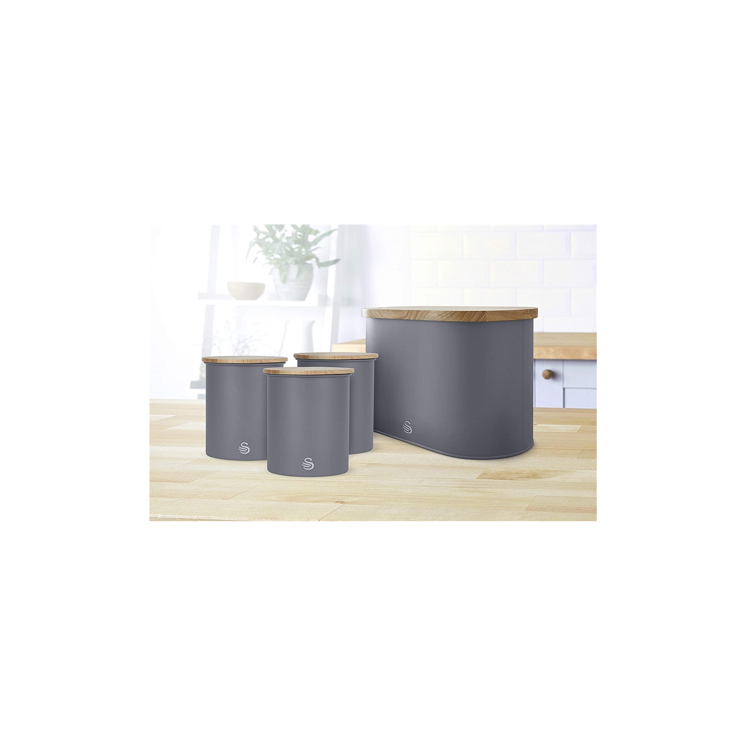 Swan - Set of 3 Nordic Collection Storage Canisters with Bamboo Lid, 1.84L Capacity, Matte Gray