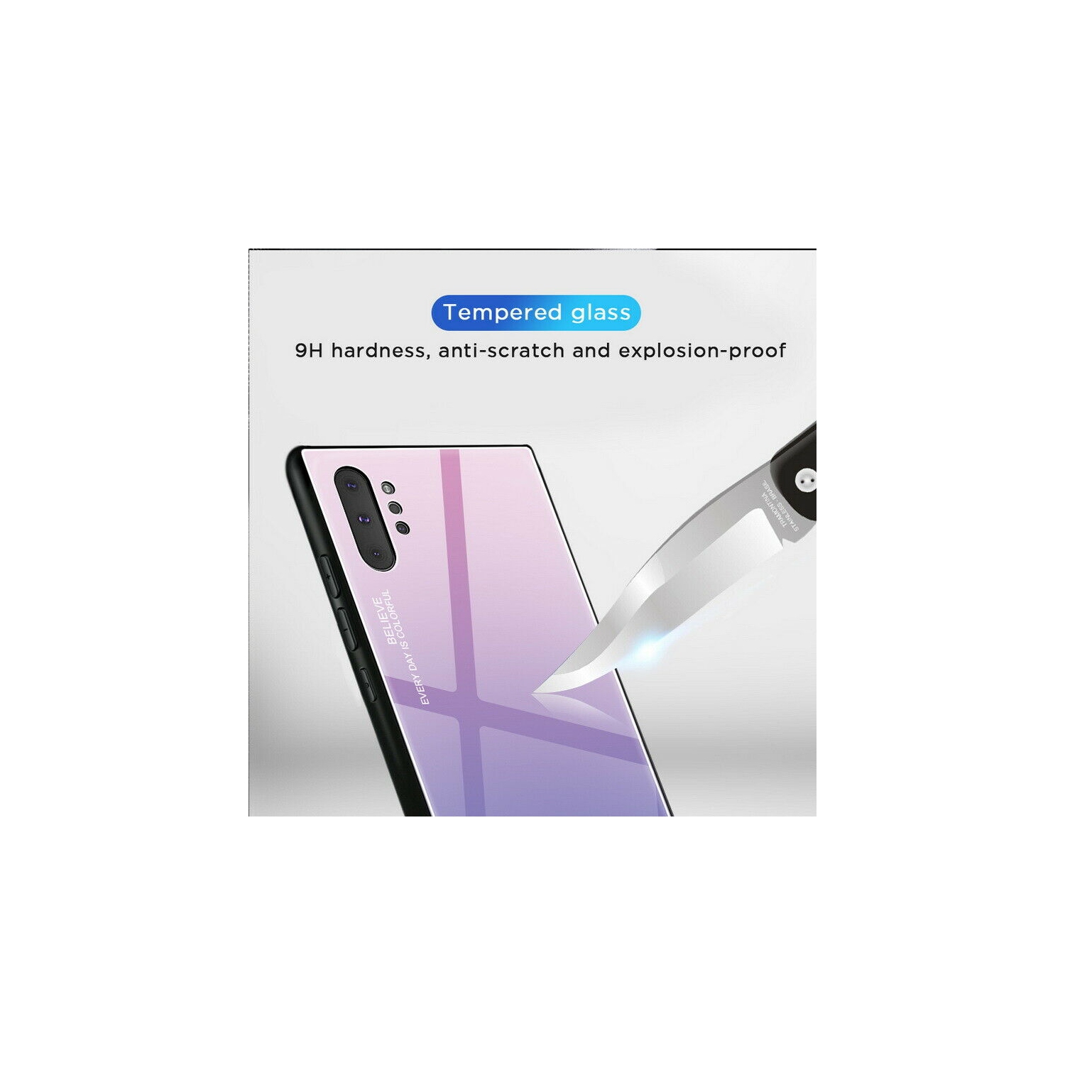 Étui RIGIDE ajusté en verre trempé anti-chute de RIVIERA résistant aux rayures pour Galaxy NOTE 10 PLUS DE Samsung - Violet et vert