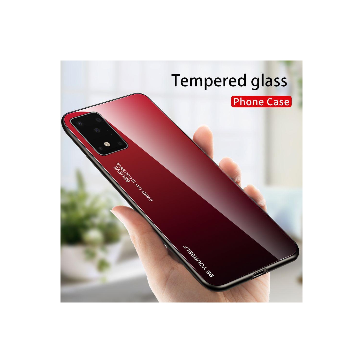 RIVIERA Scratch Resistant Gradient Color Phone Case Anti-fall Tempered Glass Case for Samsung Galaxy S20 FE -Red