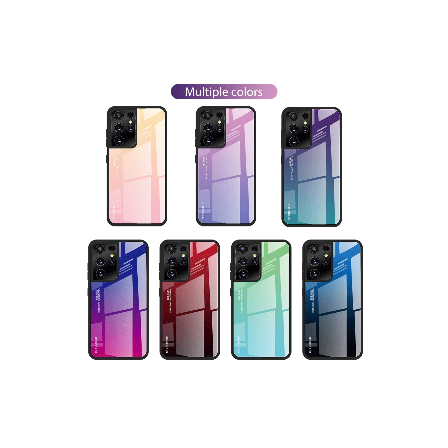 RIVIERA Scratch Resistant Gradient Color Phone Case Anti-fall Tempered Glass Case for Samsung Galaxy S21 ULTRA -Pink and Purple