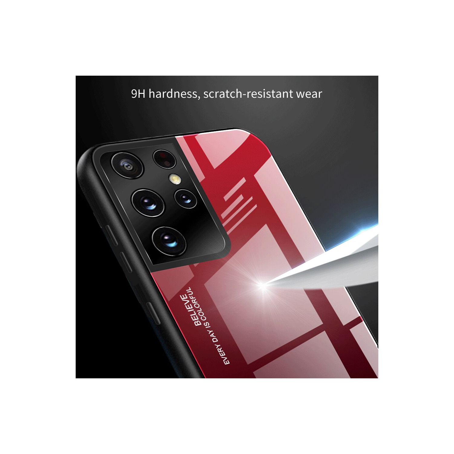 RIVIERA Scratch Resistant Gradient Color Phone Case Anti-fall Tempered Glass Case for Samsung Galaxy S21 ULTRA -Pink and Purple