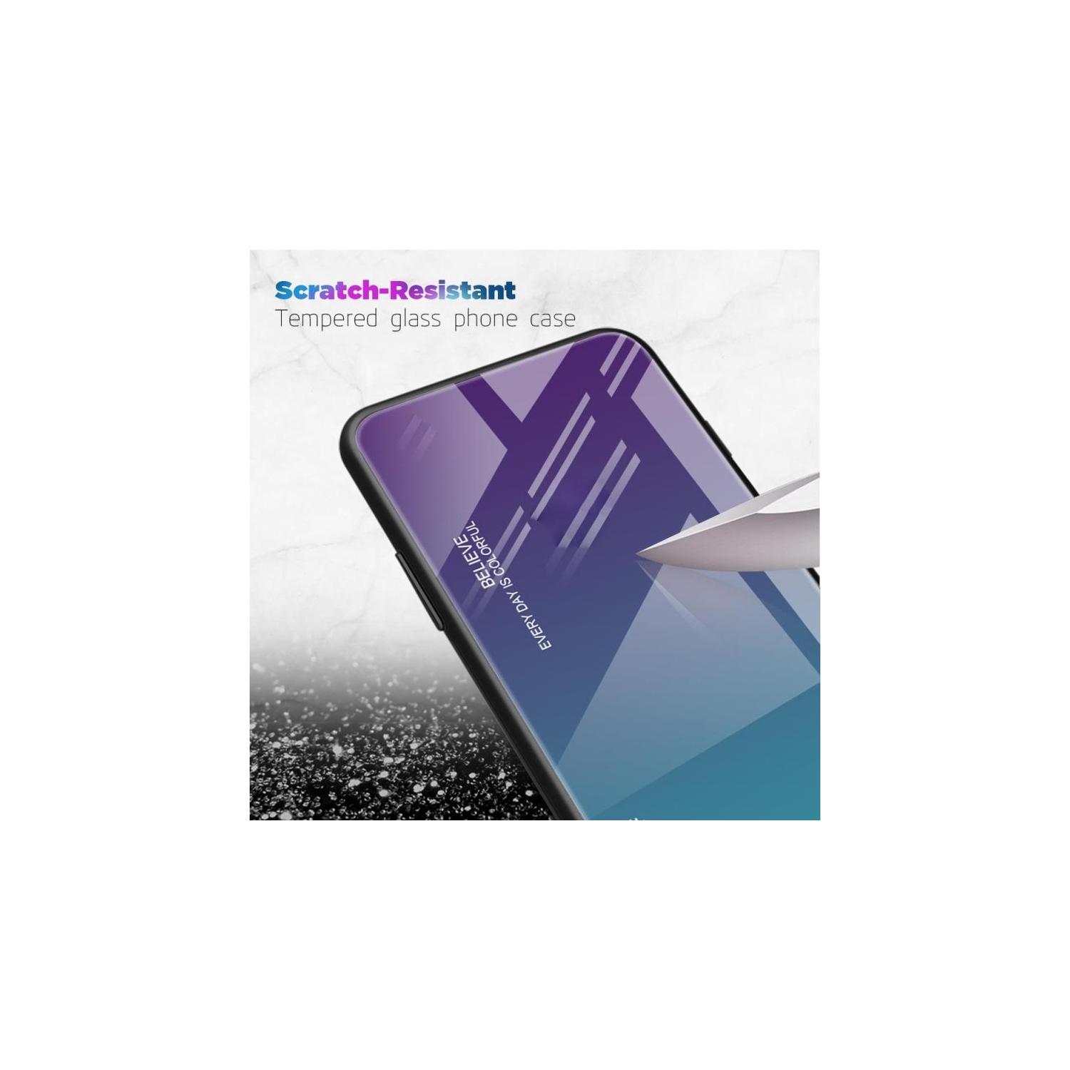 RIVIERA Scratch Resistant Gradient Color Phone Case Anti-fall Tempered Glass Case for Samsung Galaxy S21 ULTRA -Pink and Purple