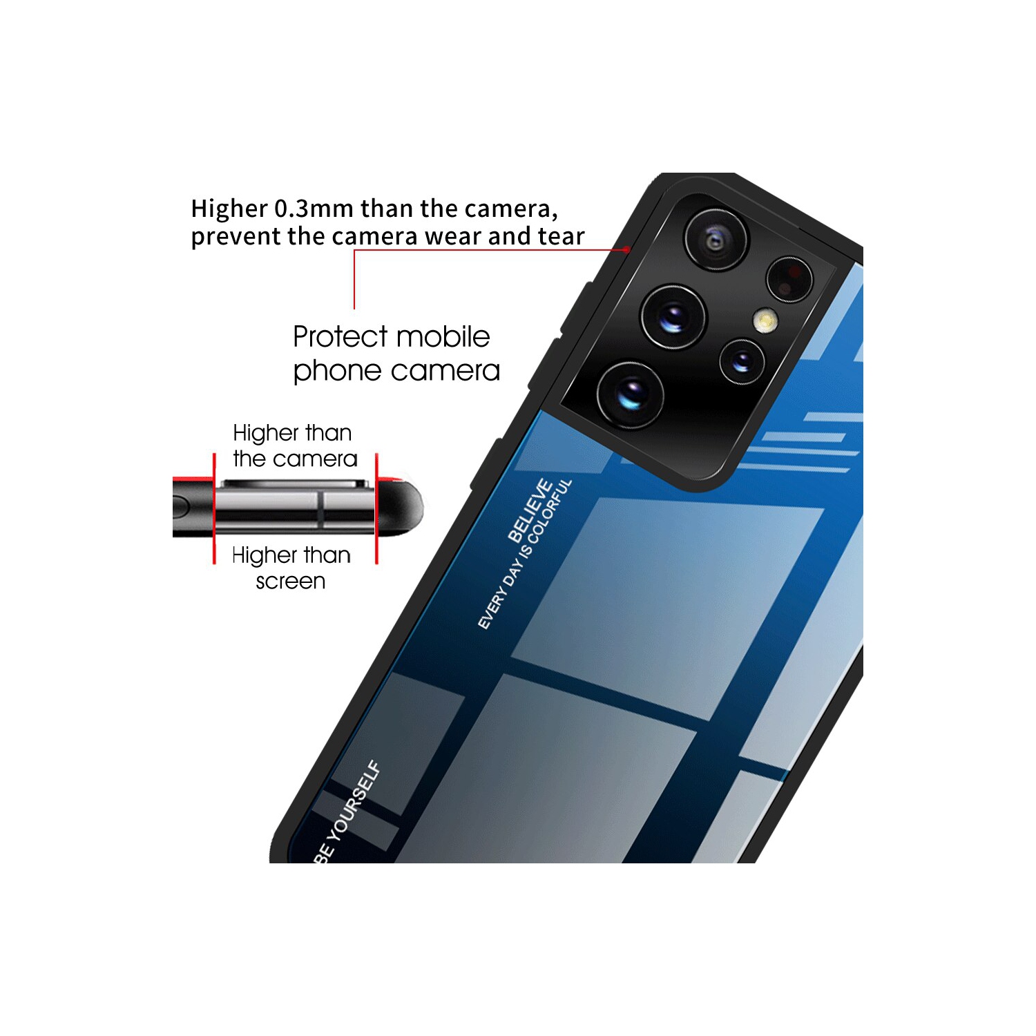 RIVIERA Scratch Resistant Gradient Color Phone Case Anti-fall Tempered Glass Case for Samsung Galaxy S21 ULTRA -Pink and Purple