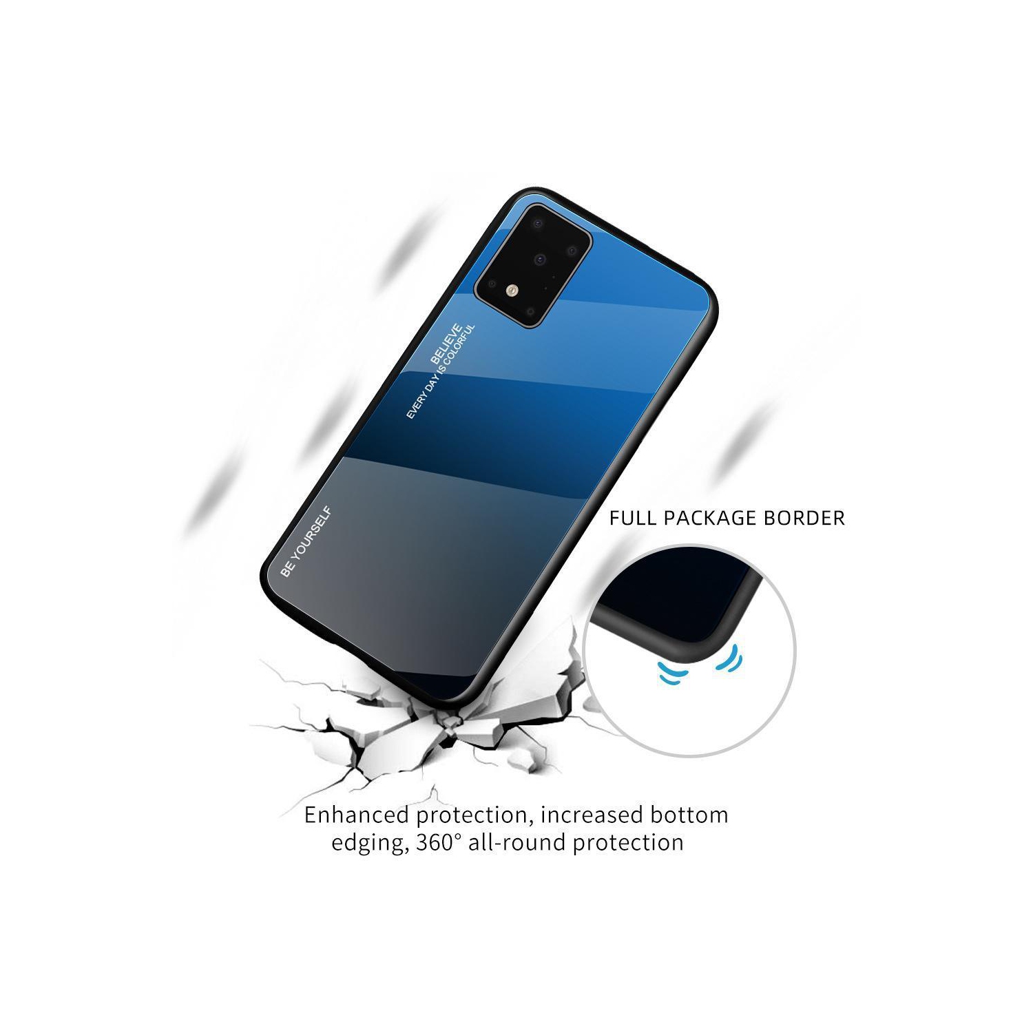 RIVIERA Scratch Resistant Gradient Color Phone Case Anti-fall Tempered Glass Case for Samsung Galaxy A71 -Pink and Yellow