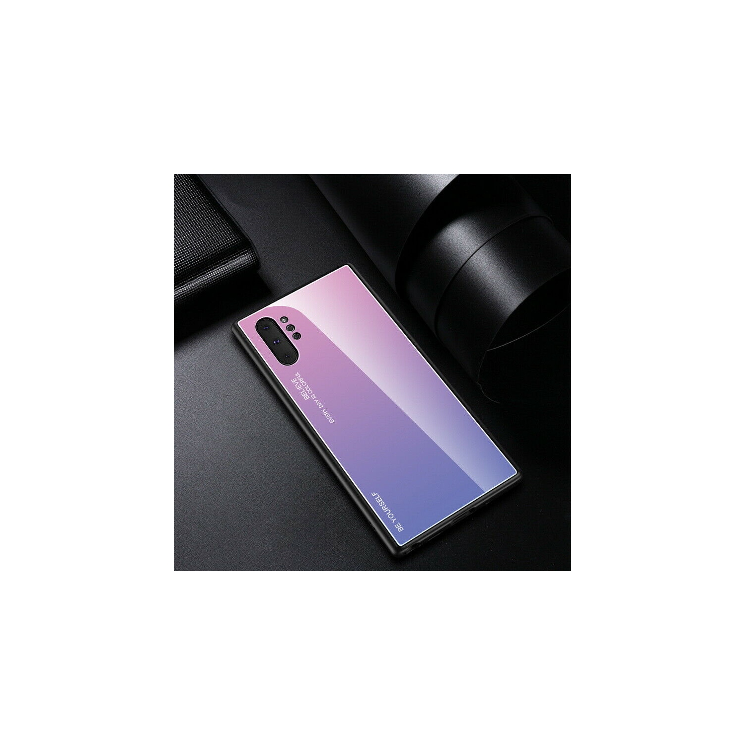 RIVIERA Scratch Resistant Gradient Color Phone Case Anti-fall Tempered Glass Case for Samsung Galaxy NOTE 10 PLUS -Pink and Purple