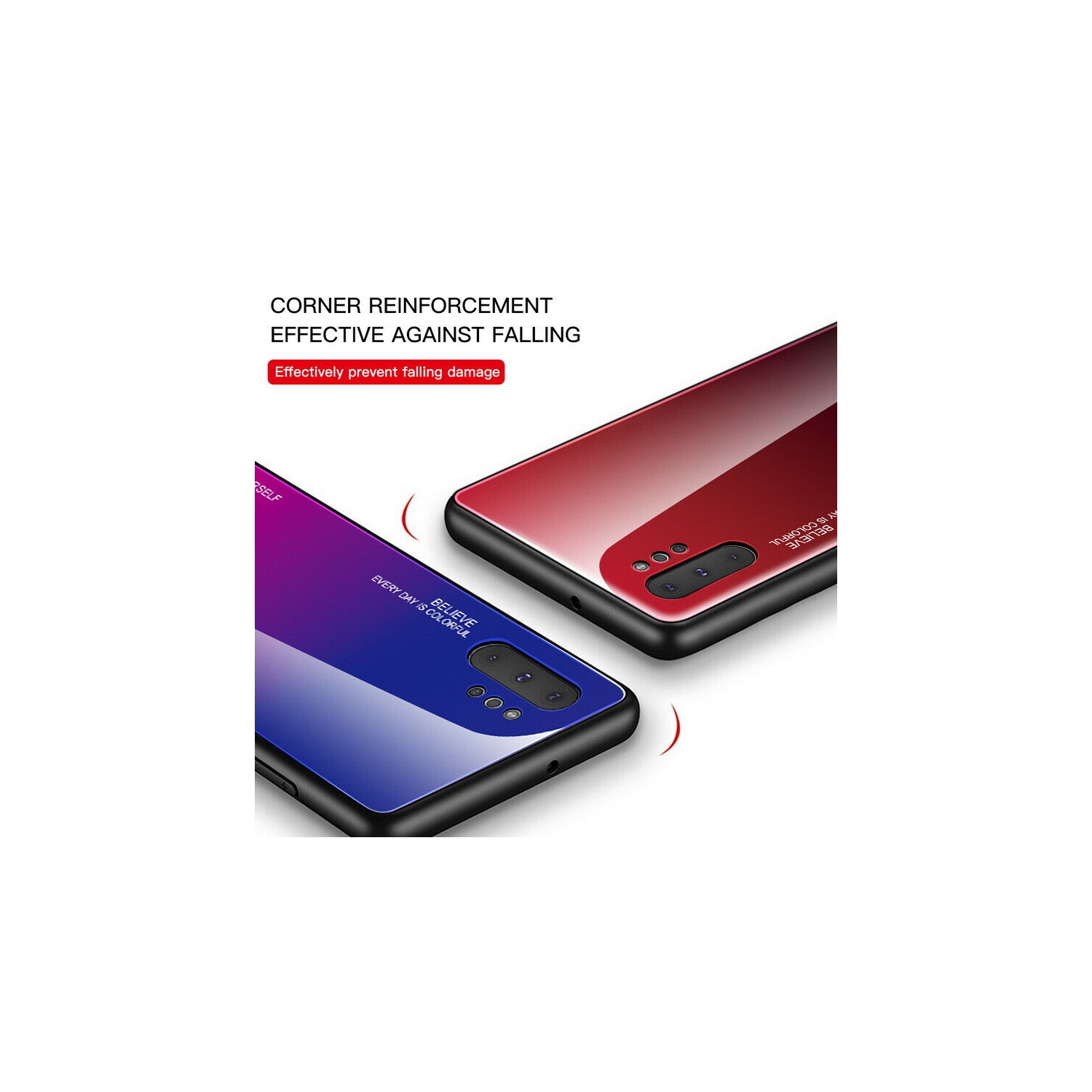 Étui RIGIDE ajusté en verre trempé anti-chute de RIVIERA résistant aux égratignures pour Galaxy NOTE 10 PLUS DE Samsung - Rose et jaune