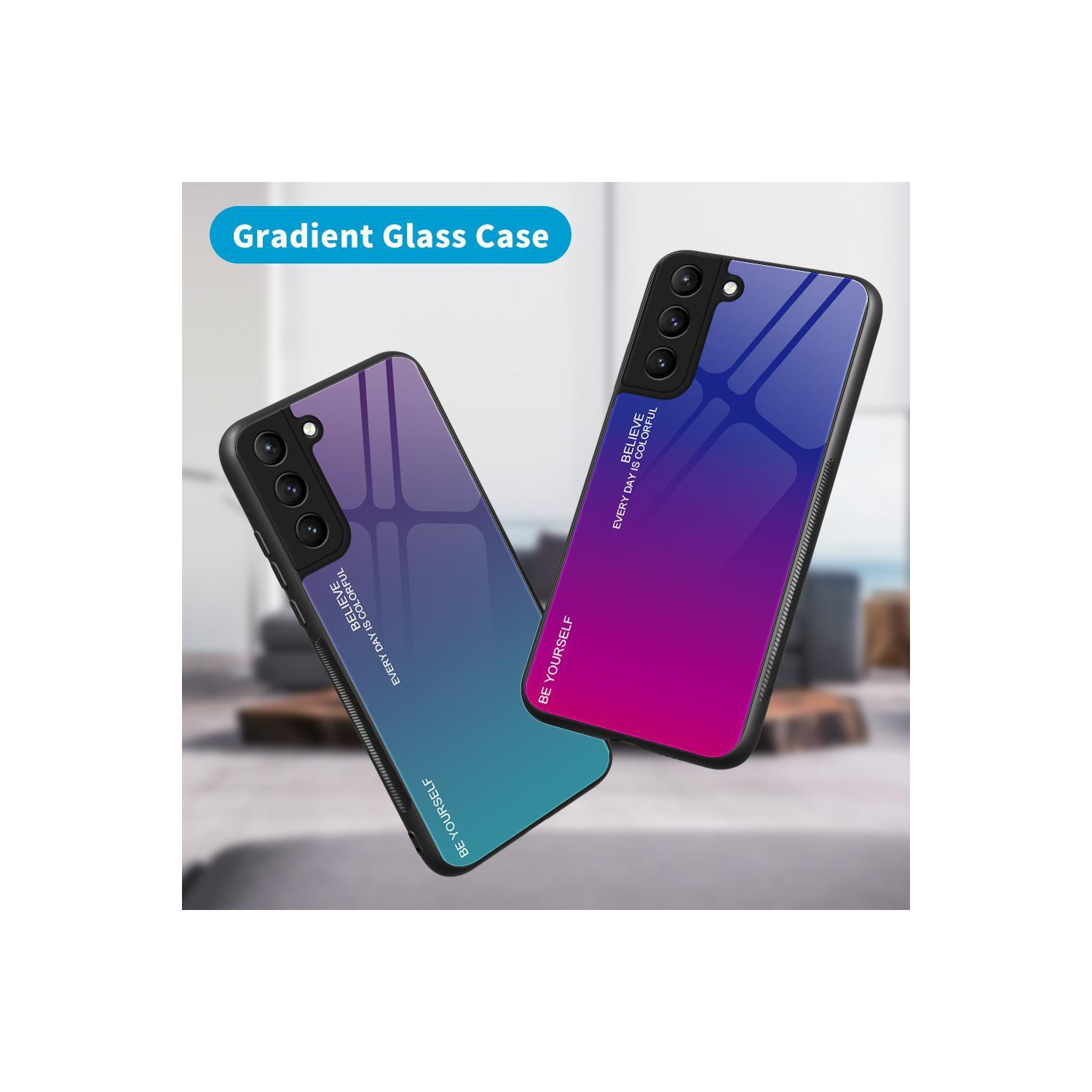 RIVIERA Scratch Resistant Gradient Color Phone Case Anti-fall Tempered Glass Case for Samsung Galaxy S21 PLUS -Blue