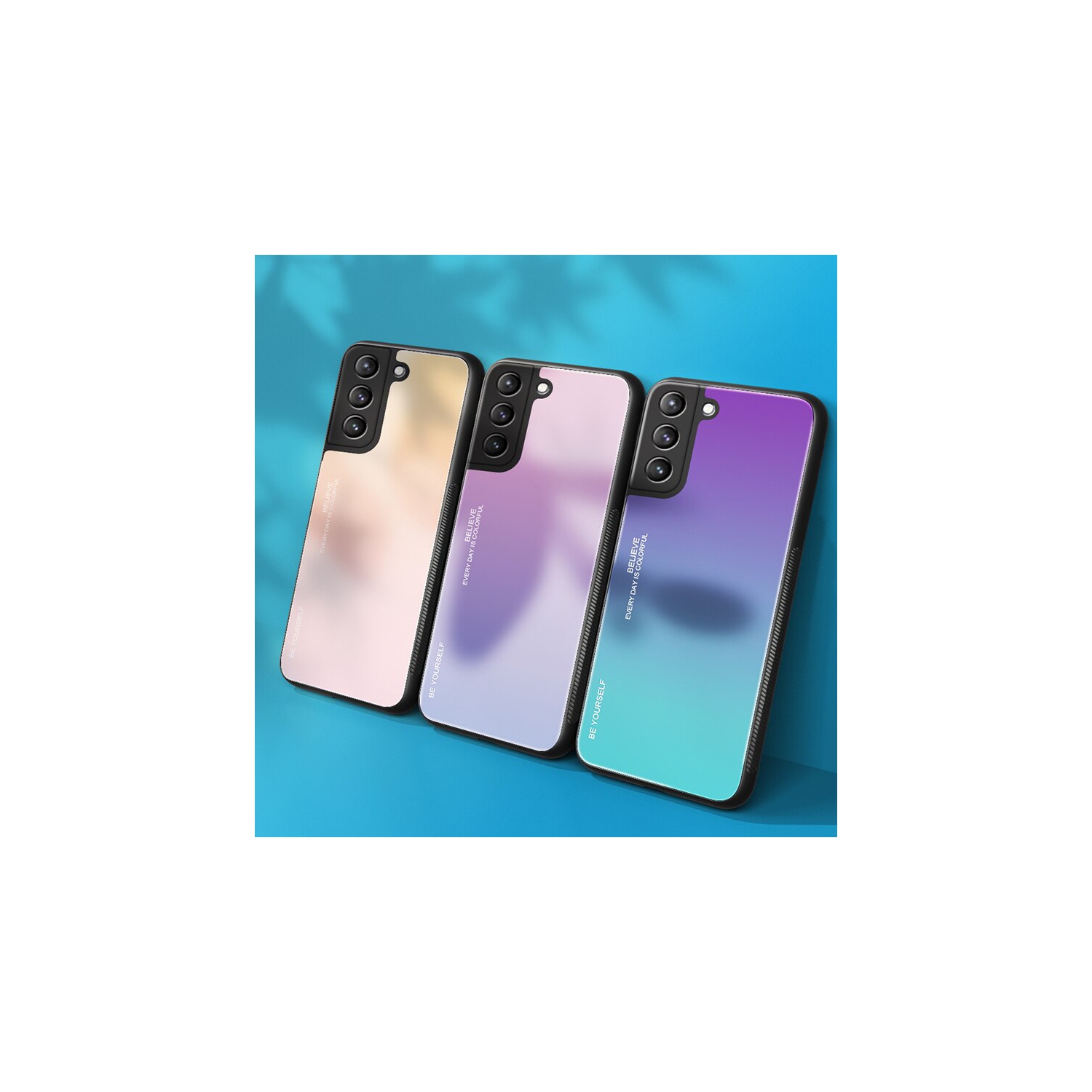 RIVIERA Scratch Resistant Gradient Color Phone Case Anti-fall Tempered Glass Case for Samsung Galaxy S21 PLUS -Pink and Purple