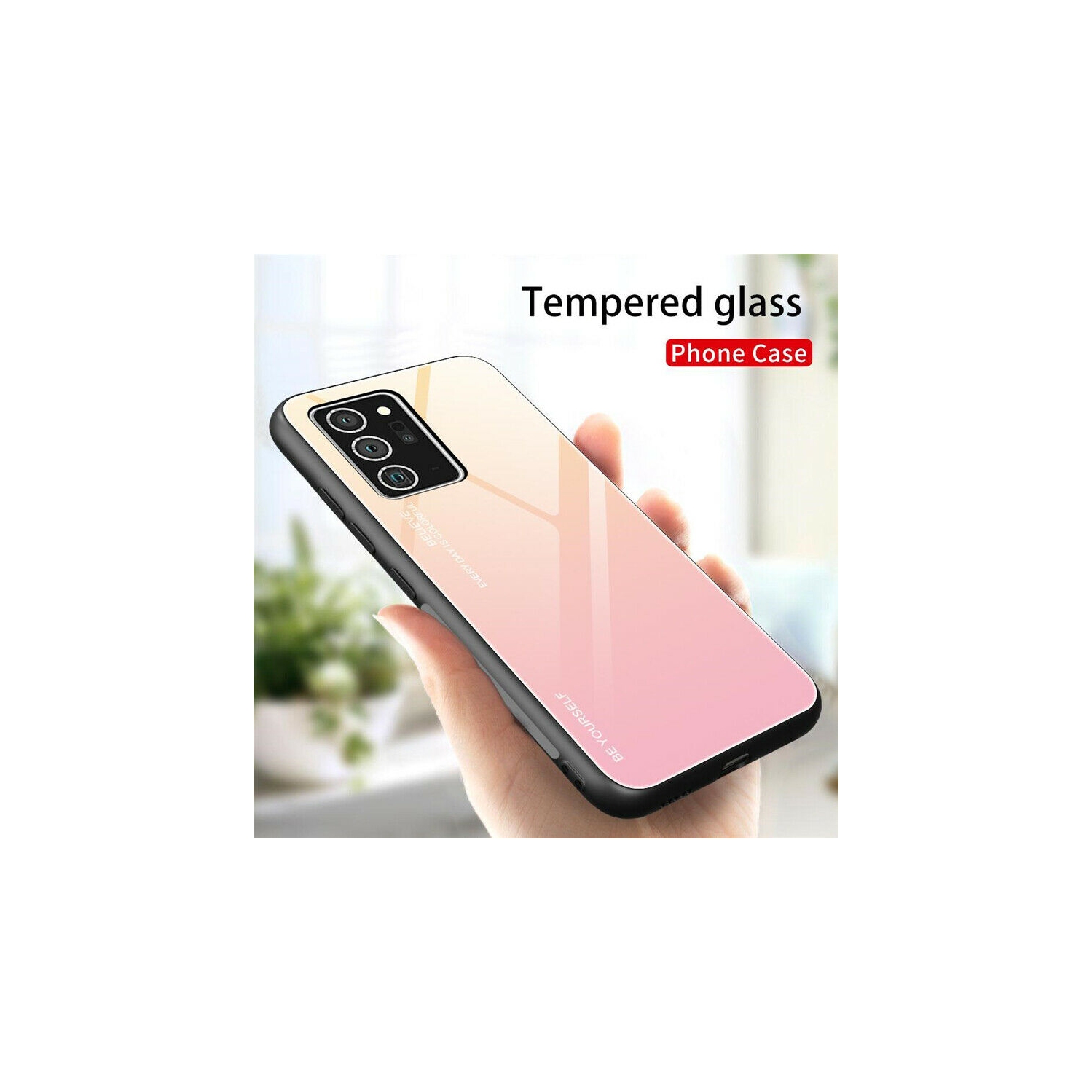 RIVIERA Scratch Resistant Gradient Color Phone Case Anti-fall Tempered Glass Case for Samsung Galaxy NOTE 20 ULTRA -Pink and Yellow