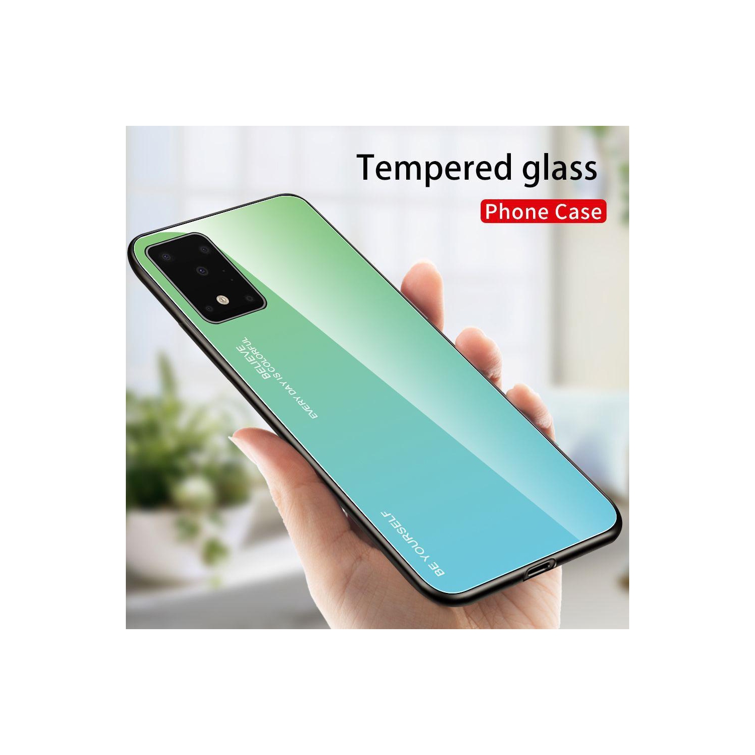 RIVIERA Scratch Resistant Gradient Color Phone Case Anti-fall Tempered Glass Case for Samsung Galaxy S21 PLUS -Green