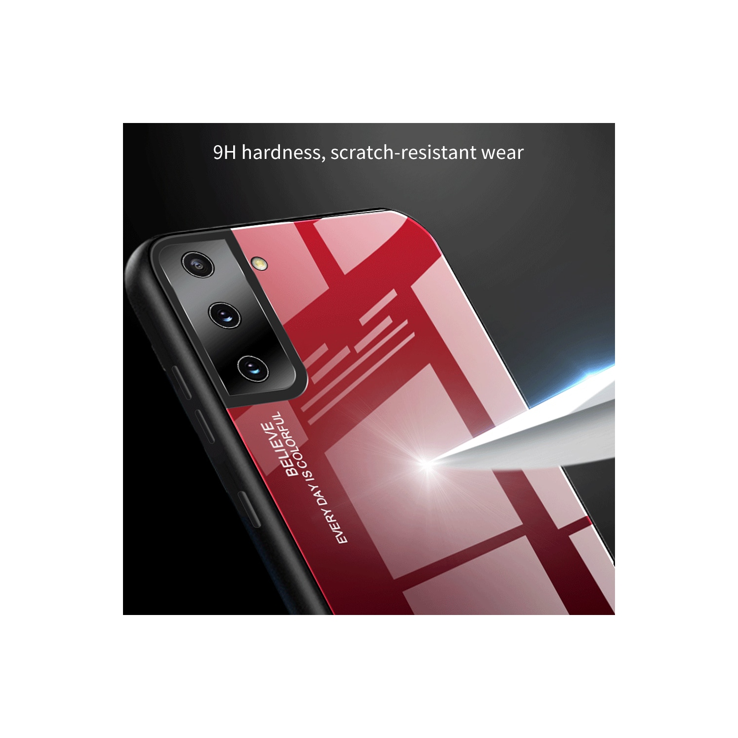 RIVIERA Scratch Resistant Gradient Color Phone Case Anti-fall Tempered Glass Case for Samsung Galaxy S21 PLUS -Red