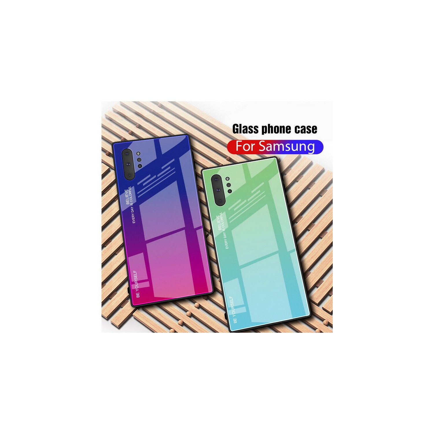 Étui RIGIDE ajusté en verre trempé anti-chute de RIVIERA résistant aux rayures pour Galaxy NOTE 10 PLUS DE Samsung - Rose et bleu