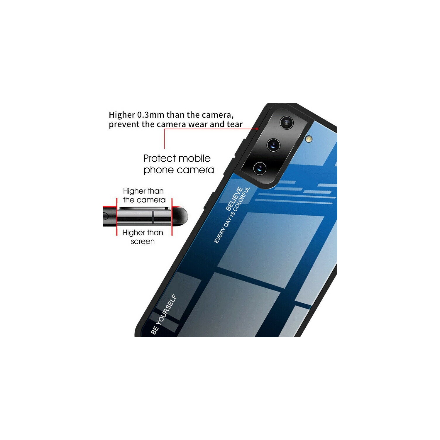 RIVIERA Scratch Resistant Gradient Color Phone Case Anti-fall Tempered Glass Case for Samsung Galaxy S21 PLUS -Pink and Blue