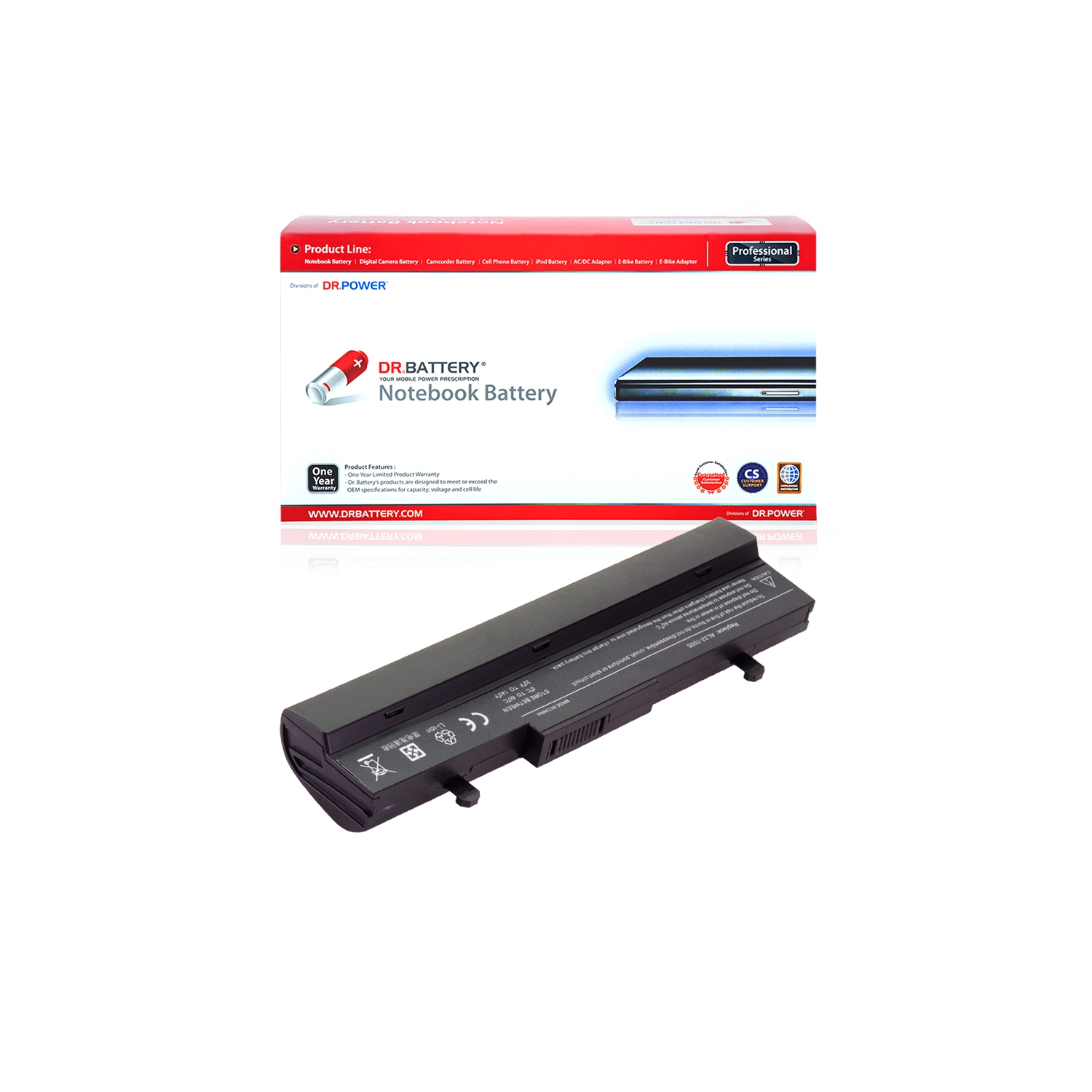 DR. BATTERY - Replacement for Asus Eee PC 1001P-MU17-WT / 1001PQ / 1001PX / 07G016BJ1875 / 07G016BK1875 / 07G016BL1875 [10.8V / 4400mAh / 48Wh] ***