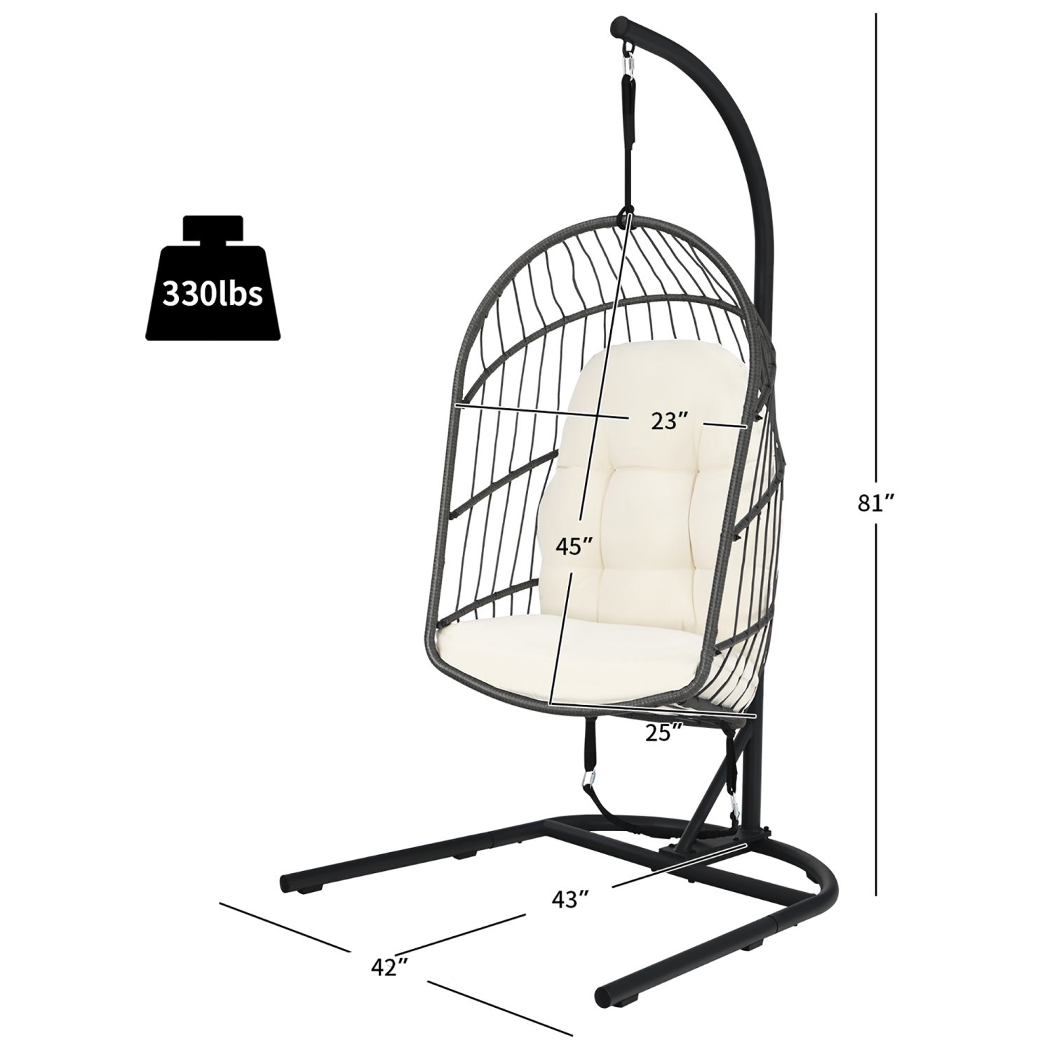 Costway Hanging Wicker Egg Chair w/ Stand Cushion Foldable Outdoor Indoor