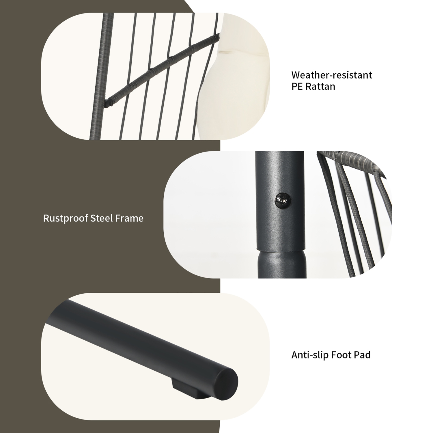 Costway Hanging Wicker Egg Chair w/ Stand Cushion Foldable Outdoor Indoor