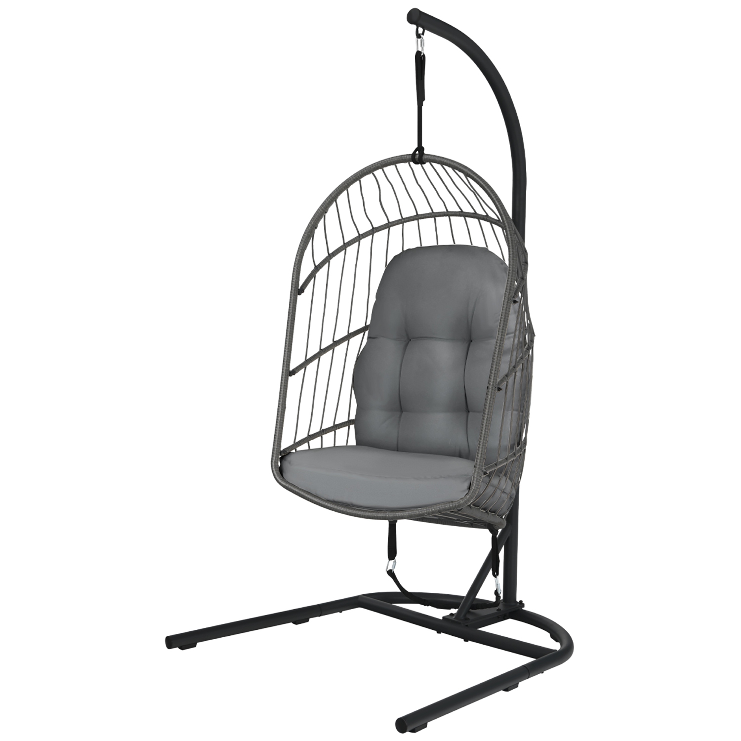 Costway Hanging Wicker Egg Chair w/ Stand Cushion Foldable Outdoor Indoor