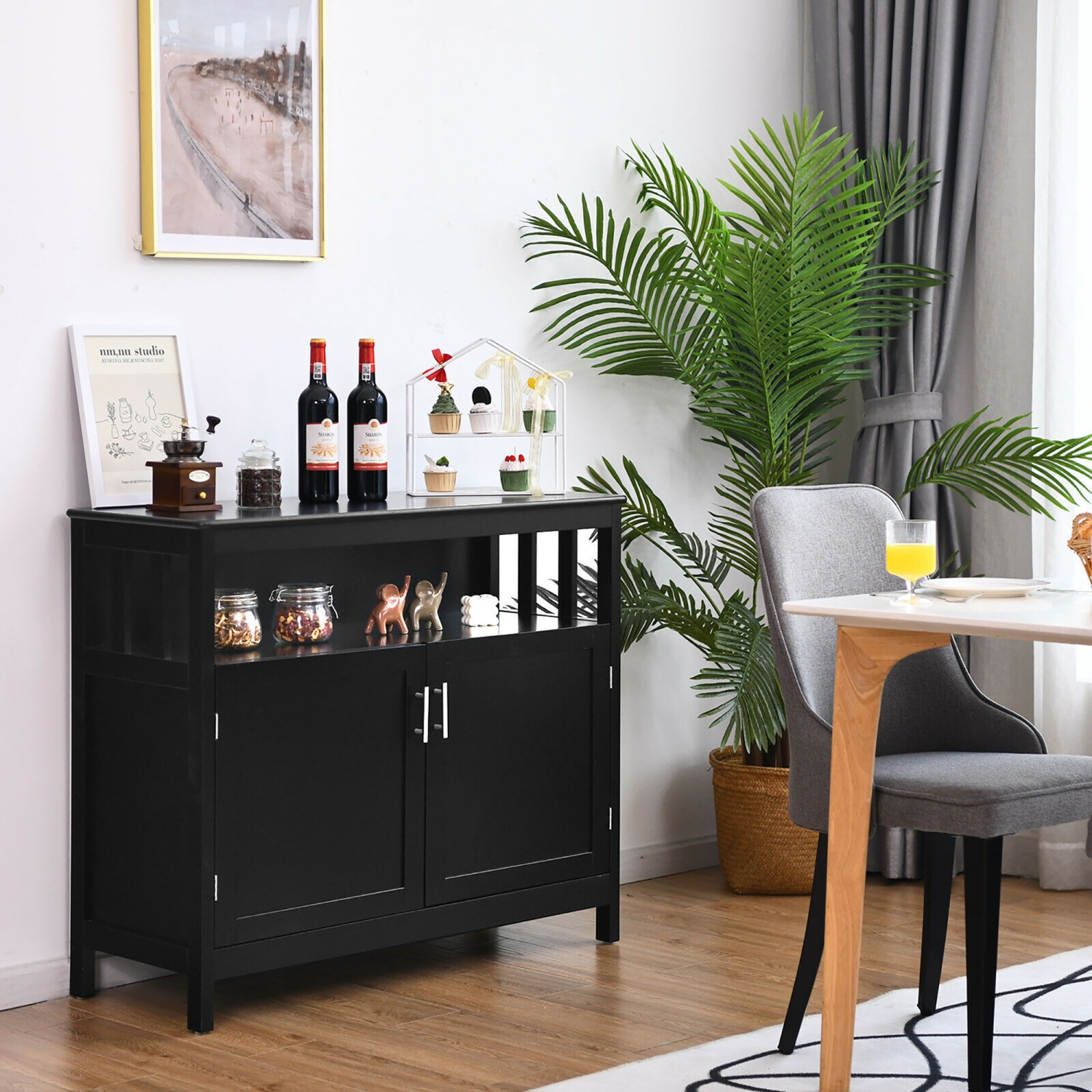 Armoire de rangement pour buffet de cuisine de Costway avec 2 portes et une tablette