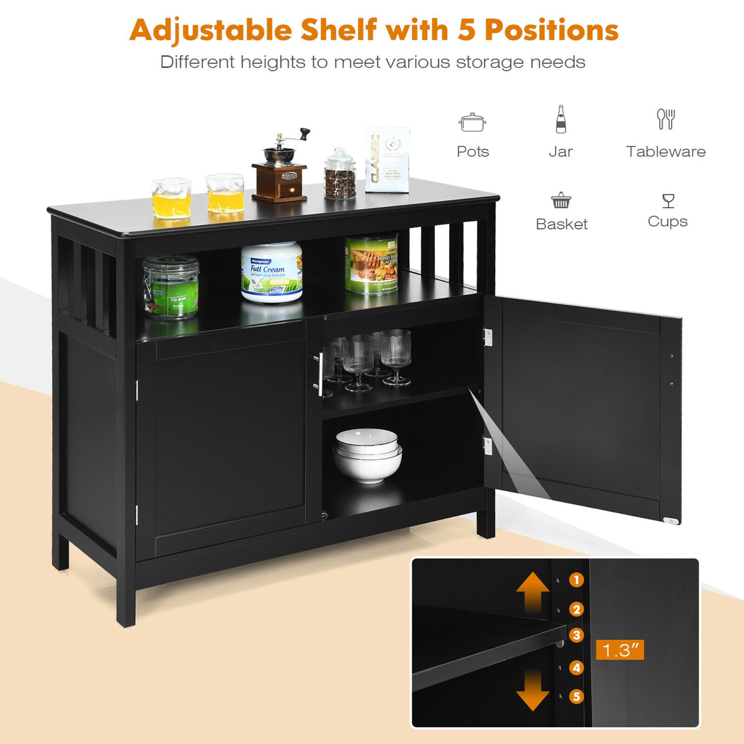 Armoire de rangement pour buffet de cuisine de Costway avec 2 portes et une tablette
