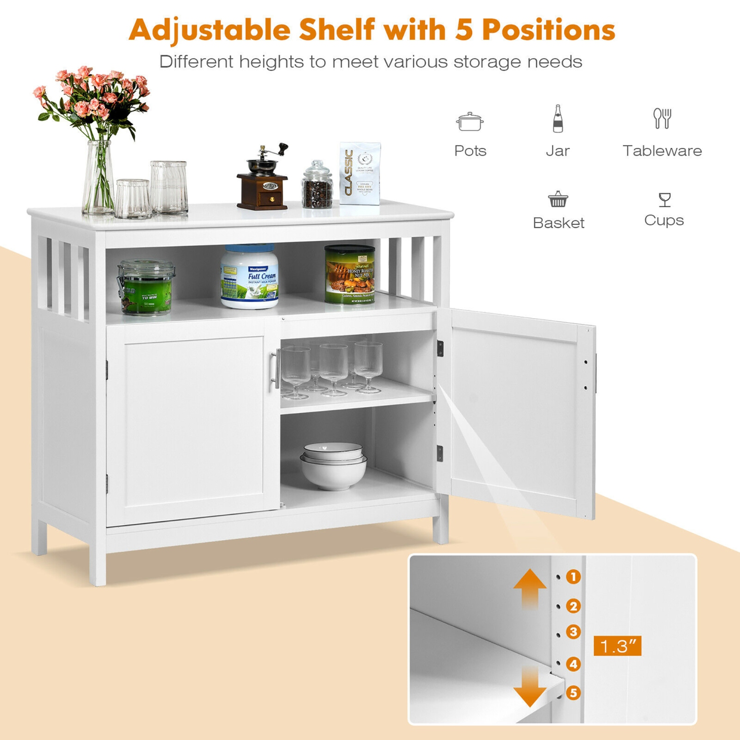 Armoire de rangement pour buffet de cuisine de Costway avec 2 portes et une tablette