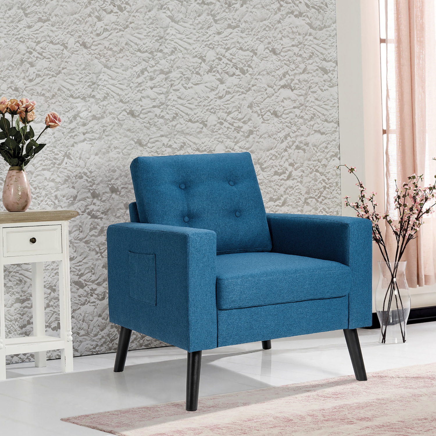 Costway Modern Accent Armchair Upholstered Single Sofa Chair w/ 2-Side Pockets