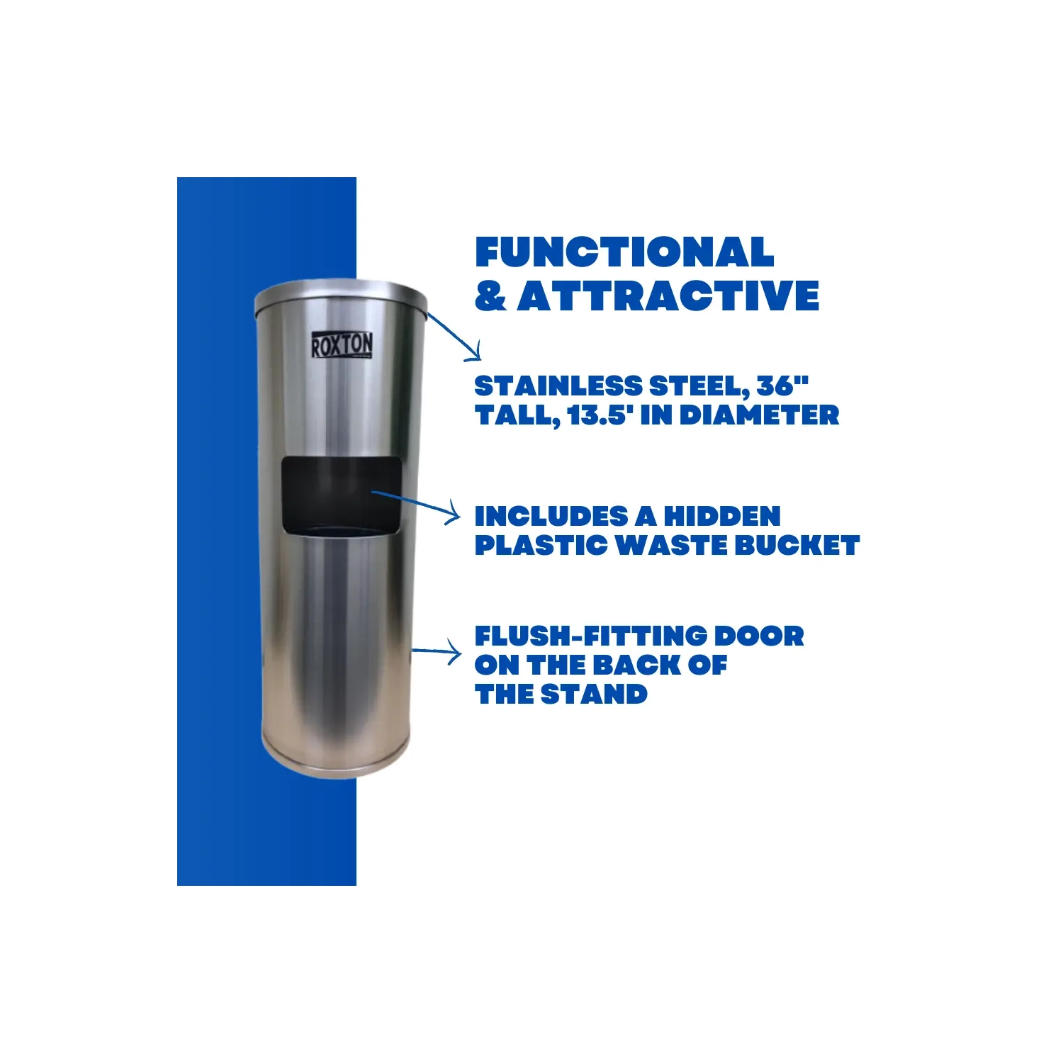 Roxton Stainless Steel Floor Stand Wipes Dispenser, Built-in Trash Can, Suitable for Gyms, School, Offices & Commercial Space