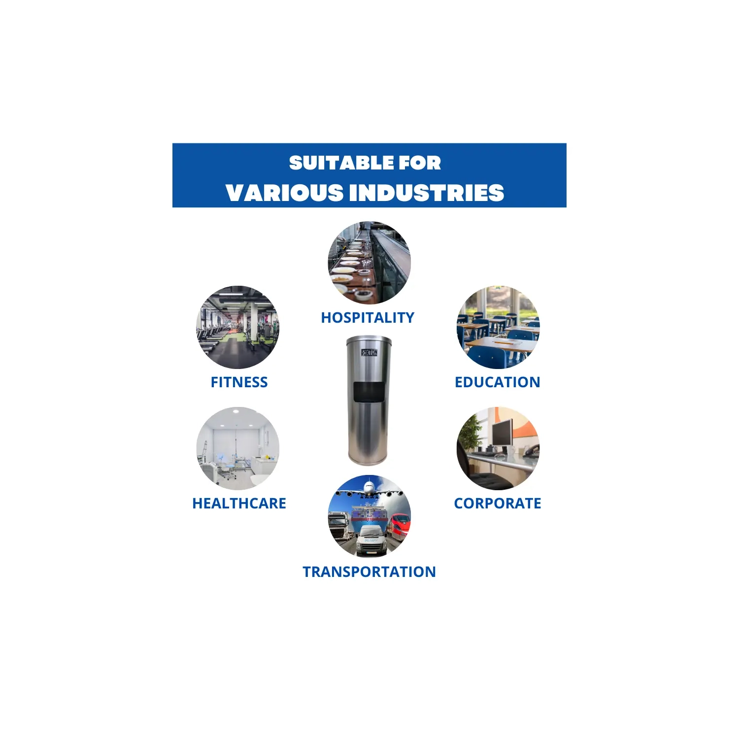 Roxton Stainless Steel Floor Stand Wipes Dispenser, Built-in Trash Can, Suitable for Gyms, School, Offices & Commercial Space