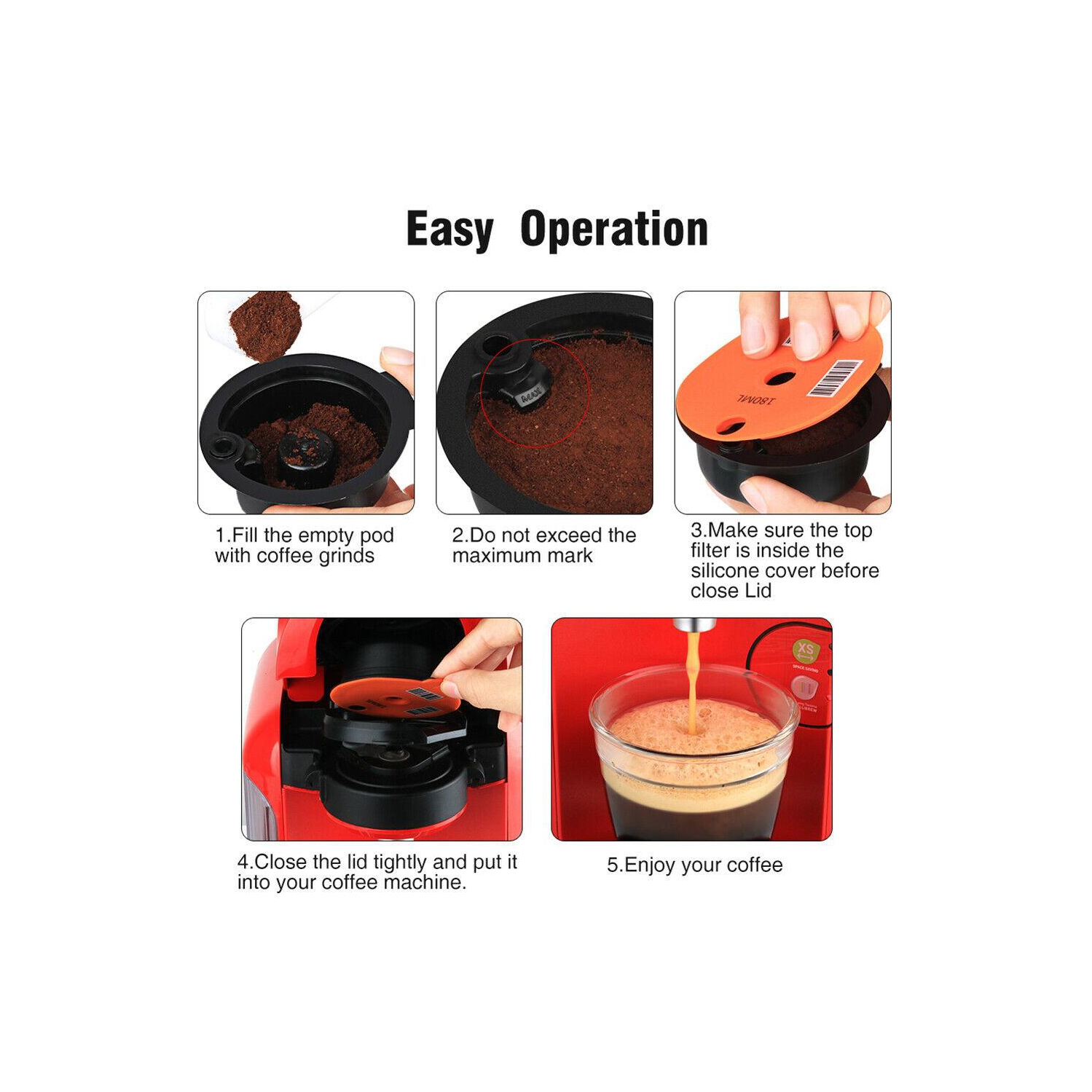 Coffee Capsule Cup Filter Pod + Spoon Brush for Bosch-s Tassimoo