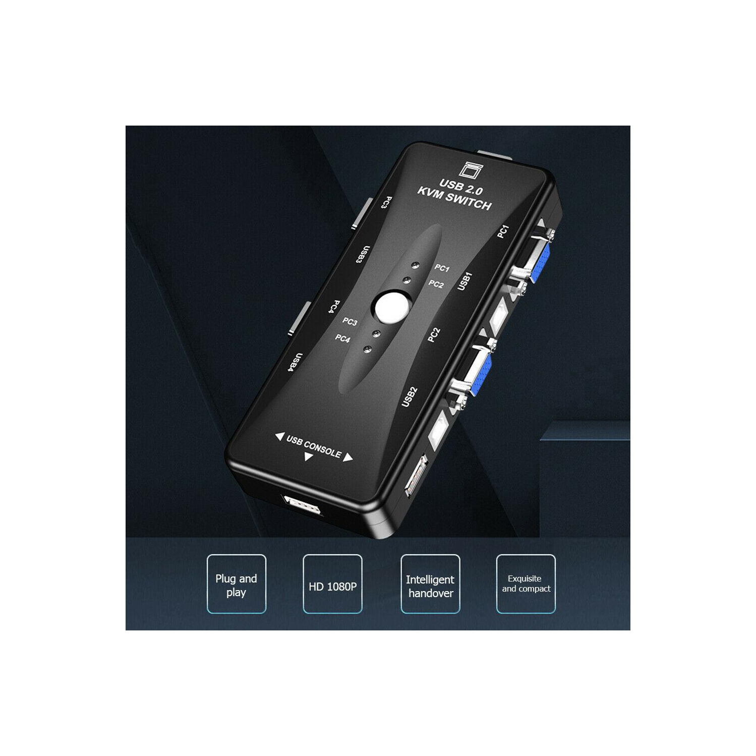 HW1702 – Commutateur KVM USB 4-en-1 VGA 1080p 4K à quatre ports