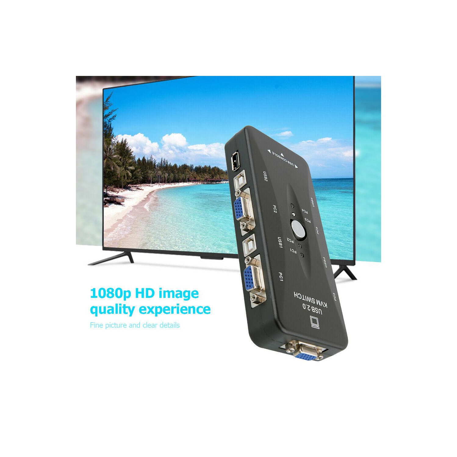 HW1702 – Commutateur KVM USB 4-en-1 VGA 1080p 4K à quatre ports