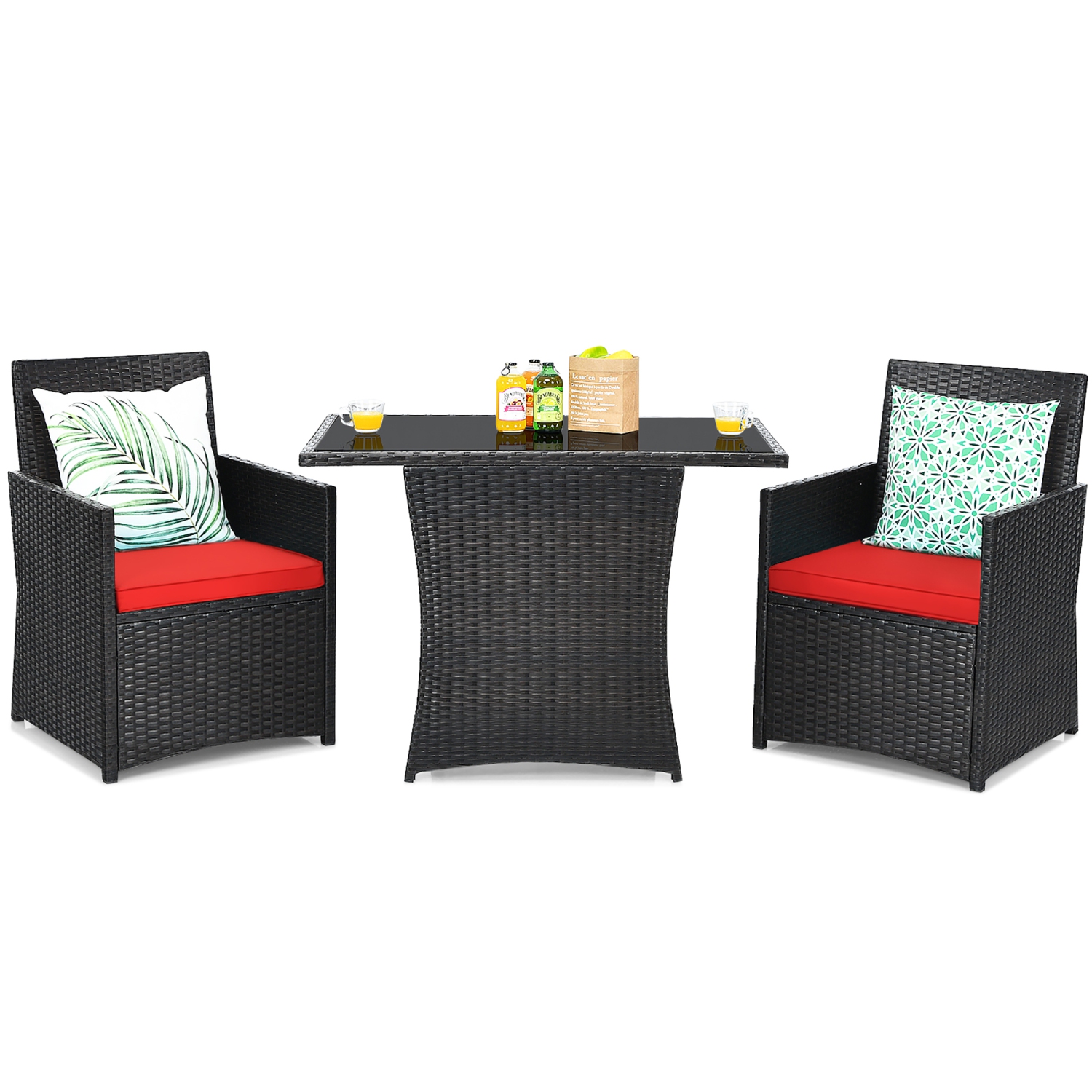 Costway 3PCS Patio Rattan Furniture Set Cushion Sofa Armrest Garden Deck