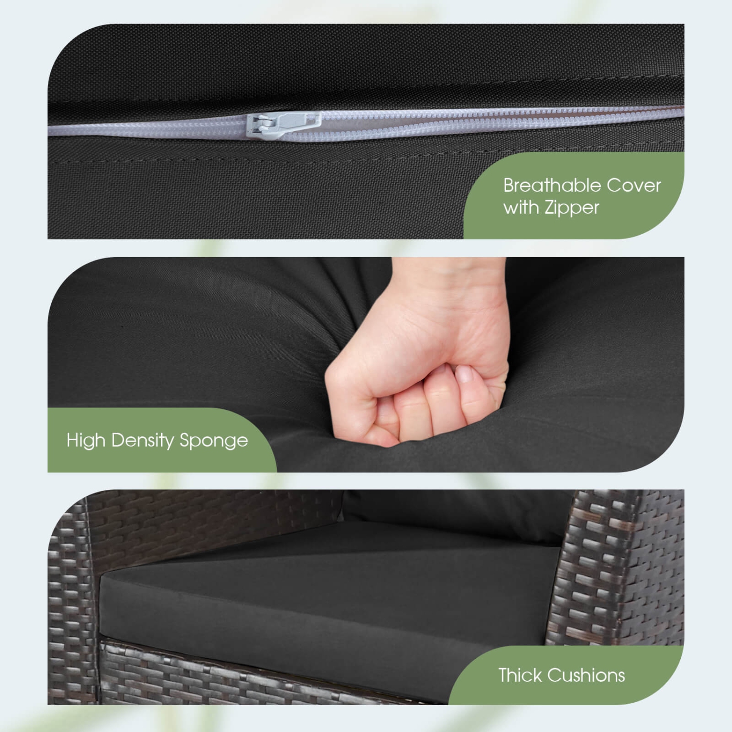 Costway3PCS Patio Rattan Bistro Furniture Set Wood Table Top Cushion Sofa