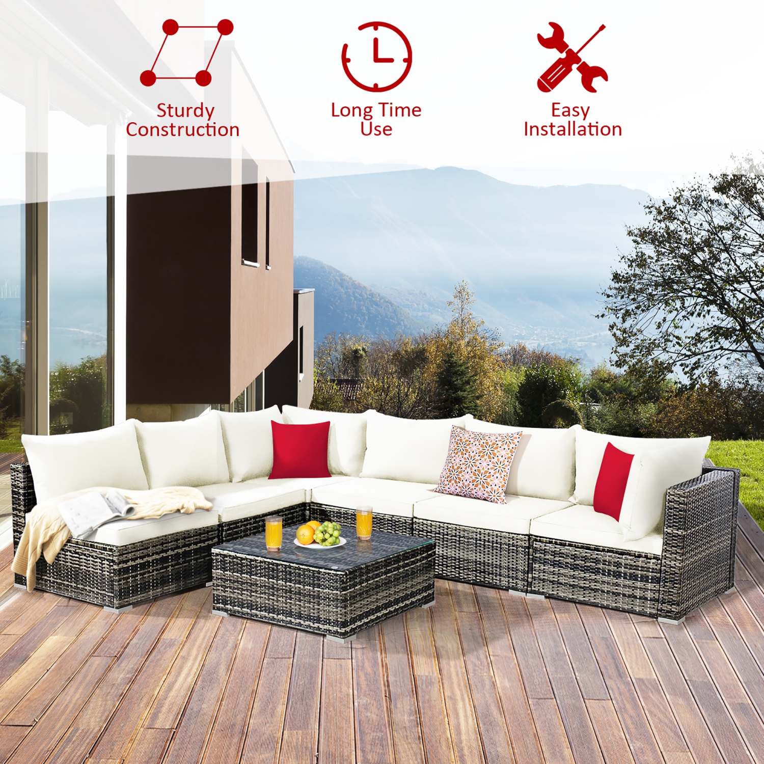 Salon de jardin en résine tressée 7 pièces Costway