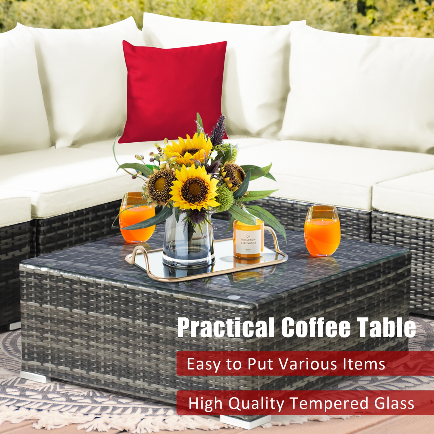 Salon de jardin en résine tressée 7 pièces Costway