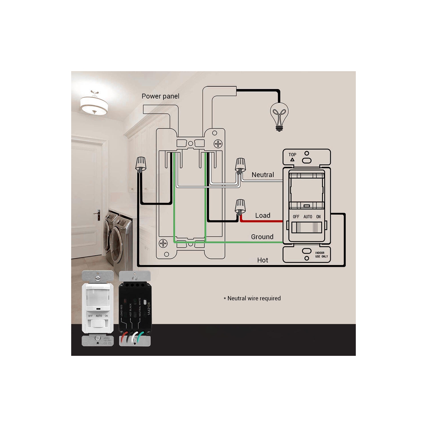 Single Pole Motion Sensor Switch, PIR Sensor Light Switch, Occupancy & Vacancy Modes - PrimeCables®