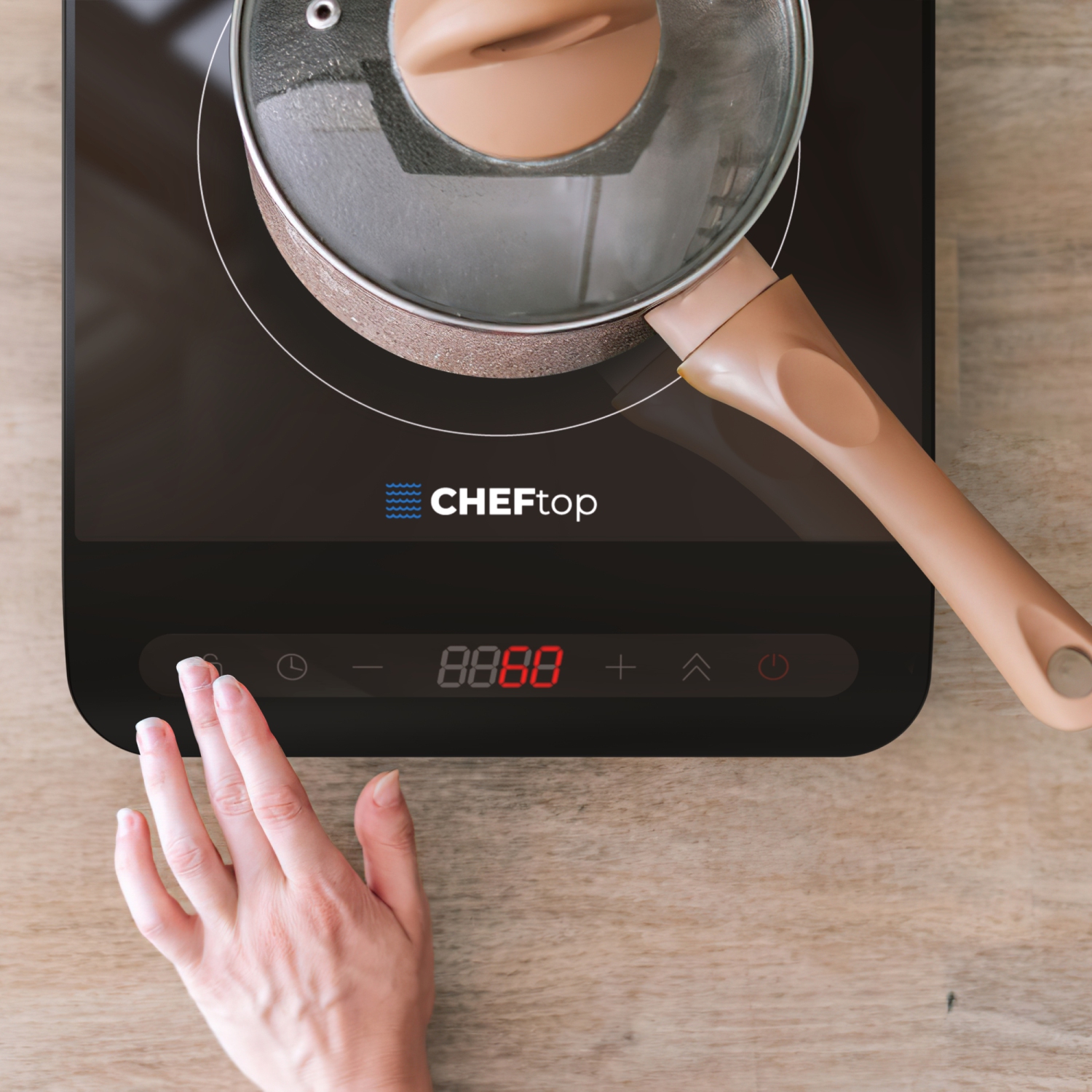 Cheftop Portable Single Burner Induction Cooktop Digital Ceramic Single Burner Electric Cooktop 1300 Watt, Touch Sensor Control, Multiple Controls