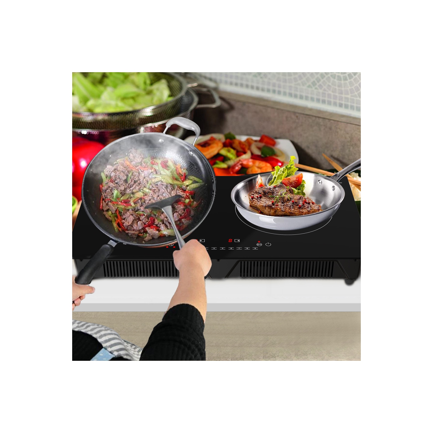 Cheftop Portable Induction Cooktop 2 Burner Electric Cooktop with Kids Safety Lock 1800 Watt, Touch Sensor Control, Multiple Controls Cooking Zones &