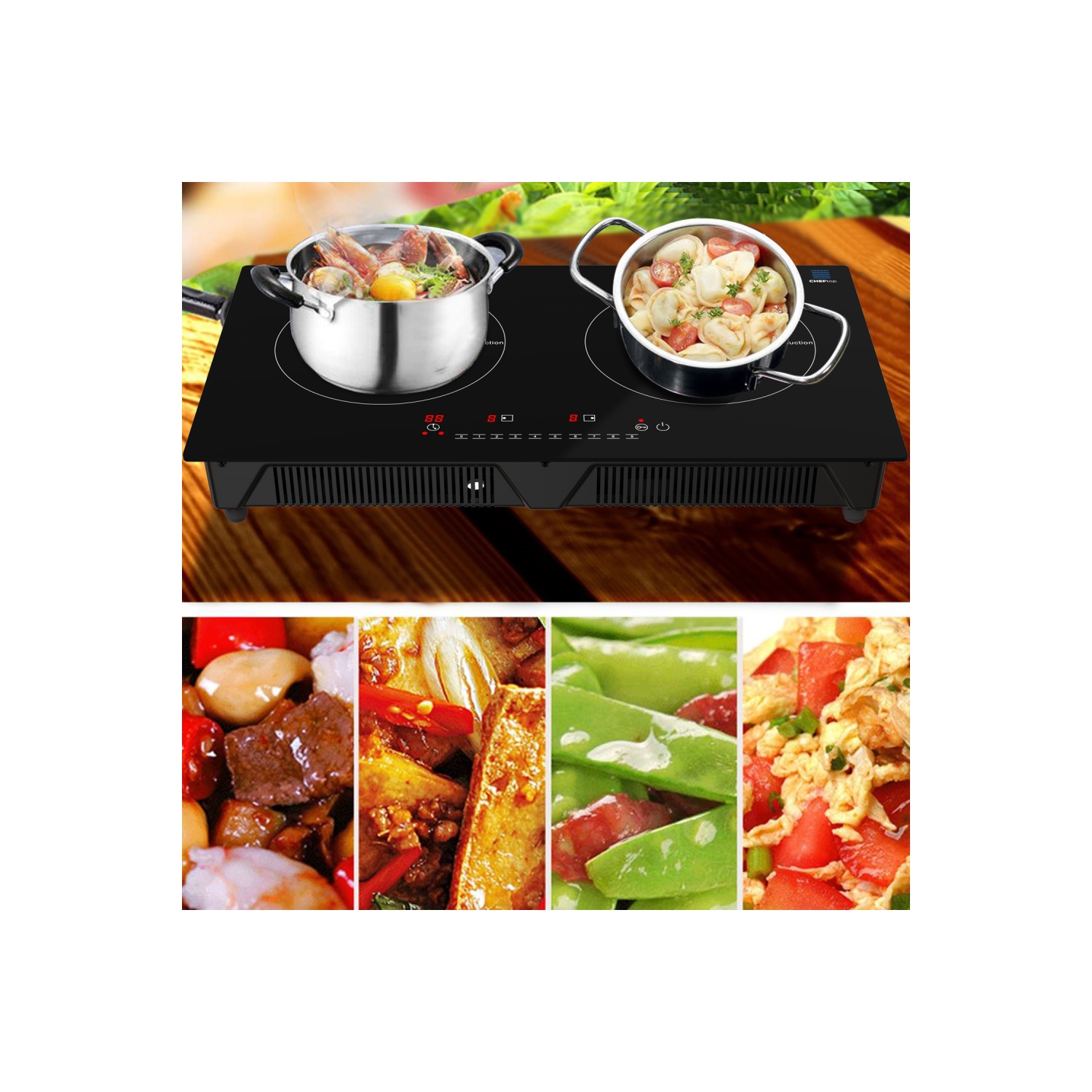 Cheftop Portable Induction Cooktop 2 Burner Electric Cooktop with Kids Safety Lock 1800 Watt, Touch Sensor Control, Multiple Controls Cooking Zones &