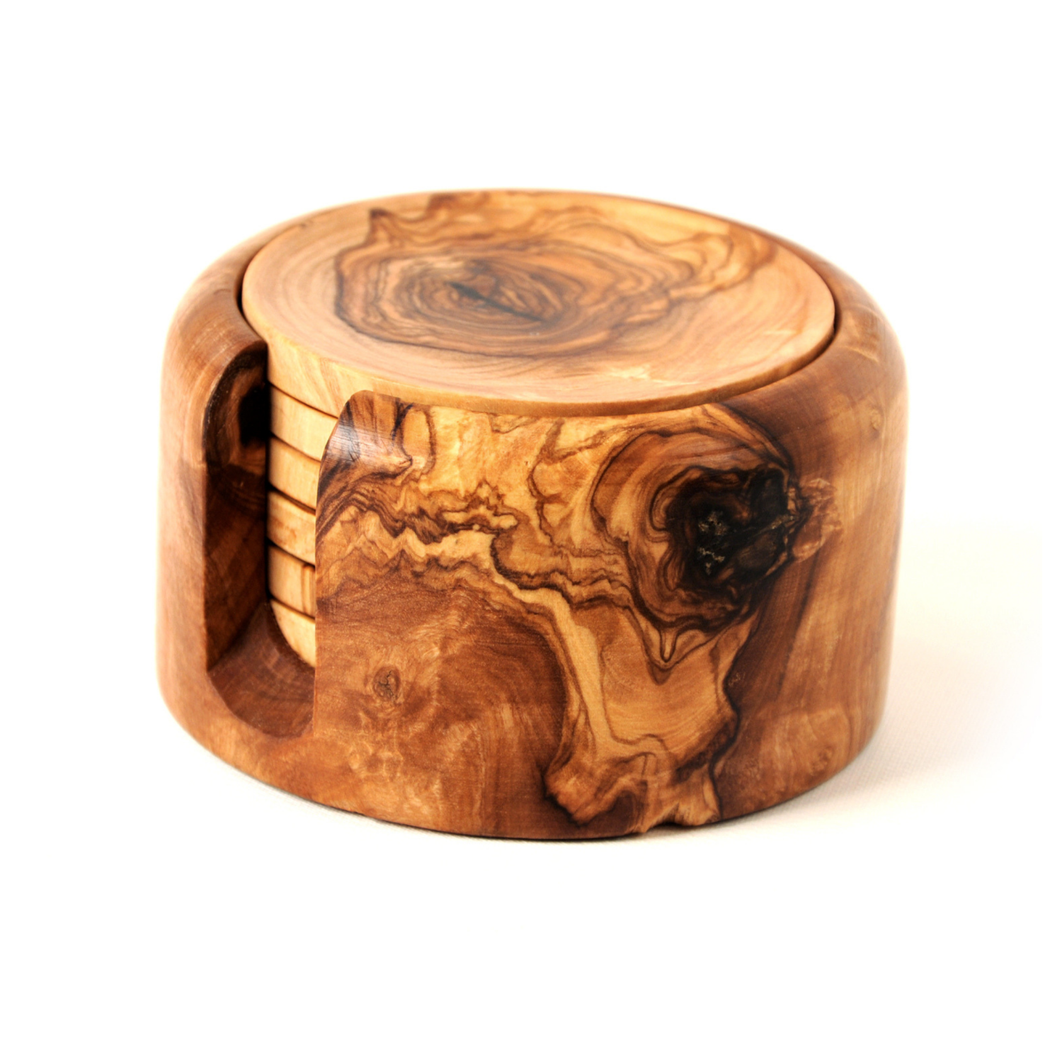 Beldinest Olive Wood Coaster Set Of 6, Wooden Coaster Set With Holder