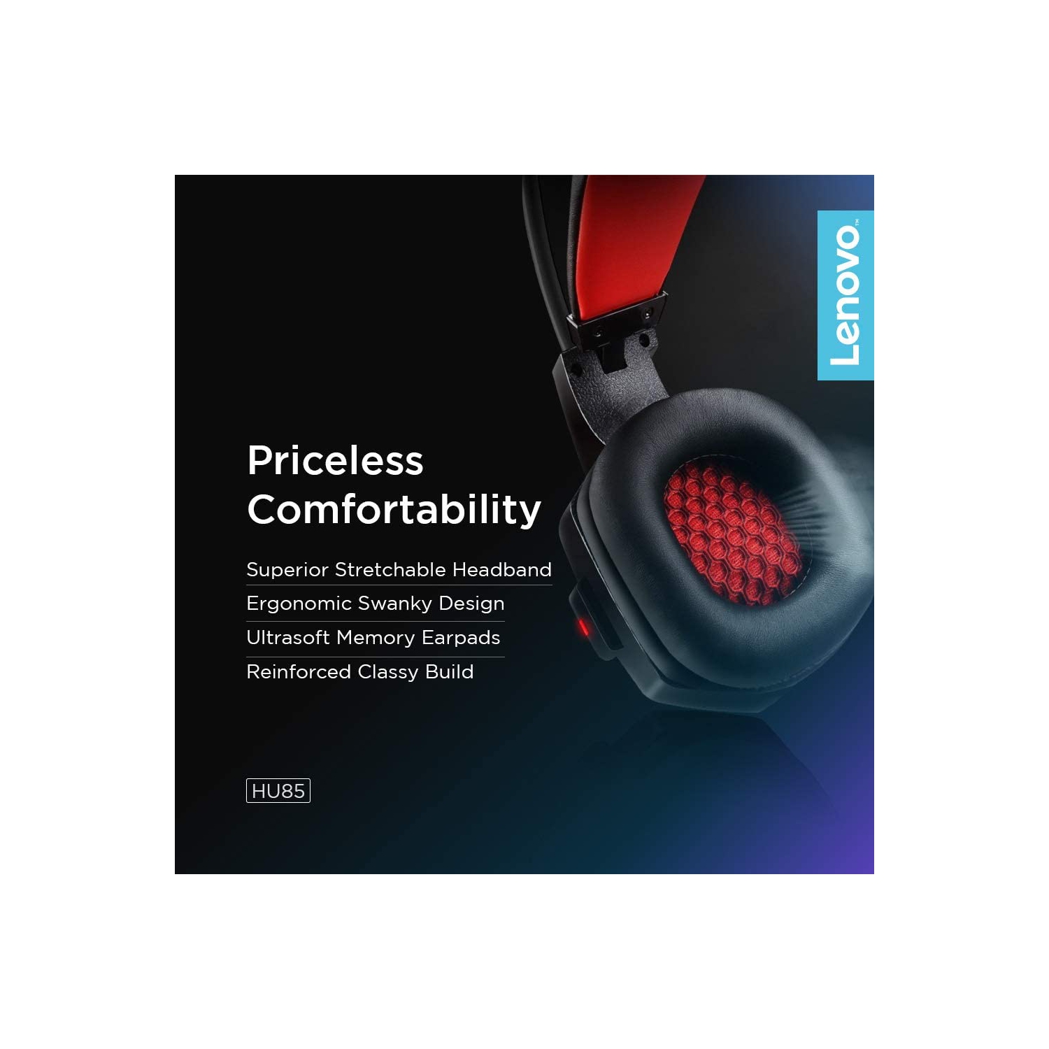 Lenovo HU85 Gaming Headset 40mm Driver HIFI Noise Reduction RGB Led USB Wired Headphones with Mic for PC Laptop Gamer PC, Nintendo Switch