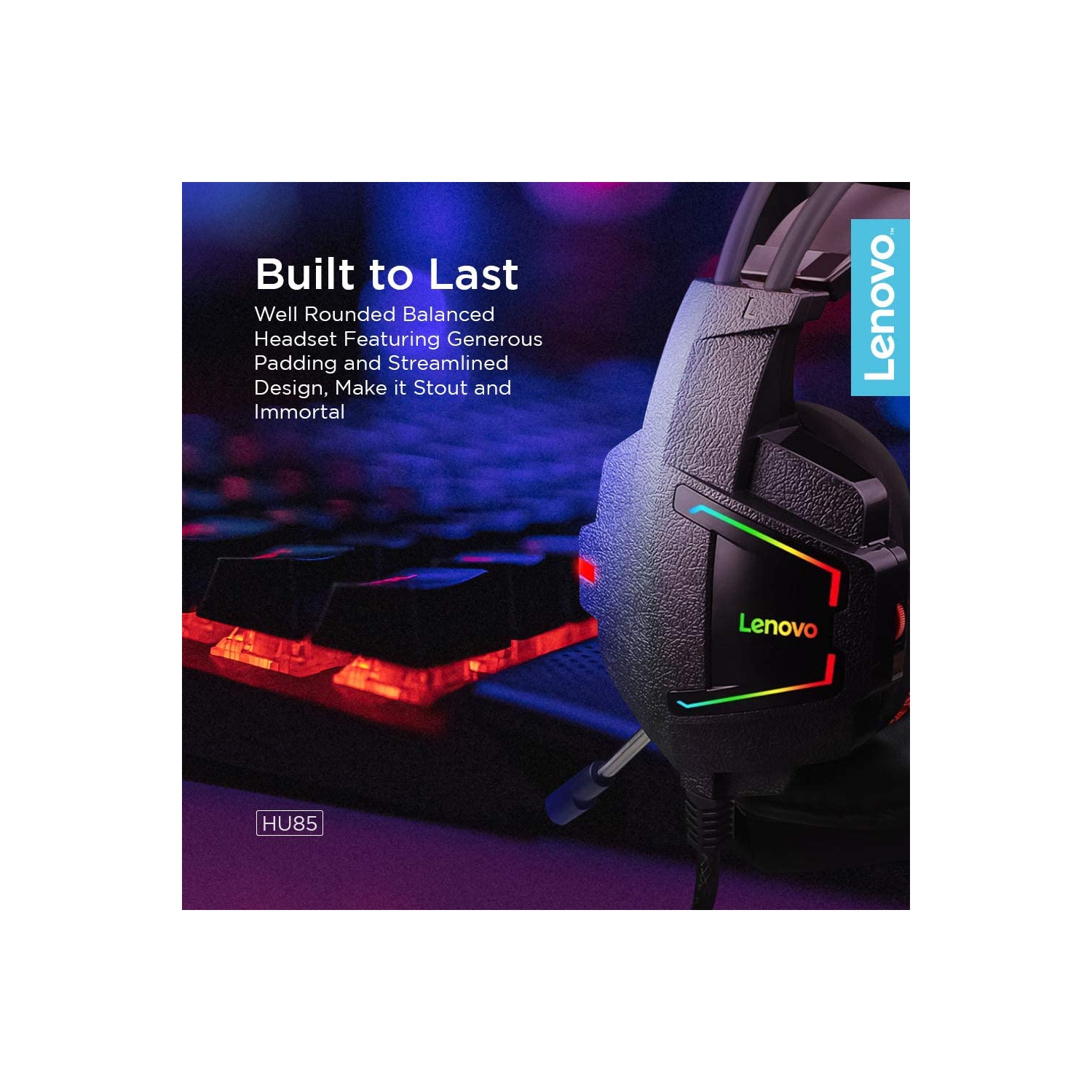 Lenovo HU85 Gaming Headset 40mm Driver HIFI Noise Reduction RGB Led USB Wired Headphones with Mic for PC Laptop Gamer PC, Nintendo Switch