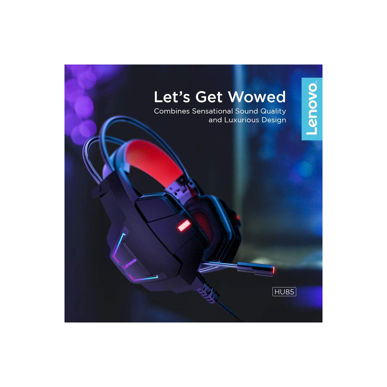 Lenovo HU85 Gaming Headset 40mm Driver HIFI Noise Reduction RGB Led USB Wired Headphones with Mic for PC Laptop Gamer PC, Nintendo Switch