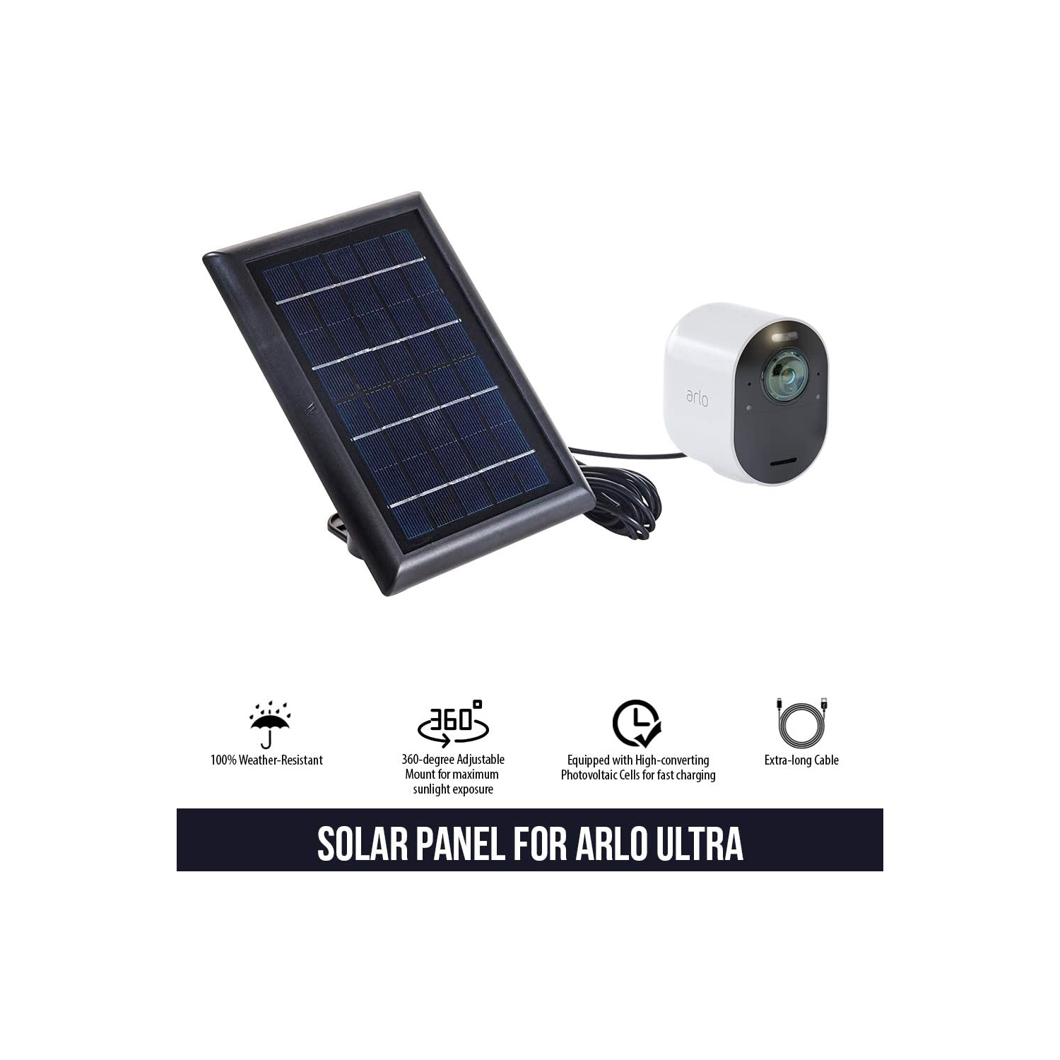 Wasserstein Solar Panel Compatible with Arlo Ultra/Ultra 2, Arlo Pro 3/Pro 4 and Arlo Floodlight ONLY with 13.1ft Cable
