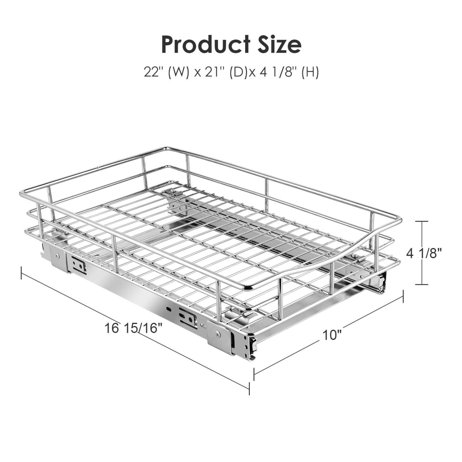 SortWise Slide Out Cabinet Organizer Drawer- Pull Out Under Cabinet Sliding Shelf, 11" W x 18 1/8" D x 4 1/8" H, Chrome