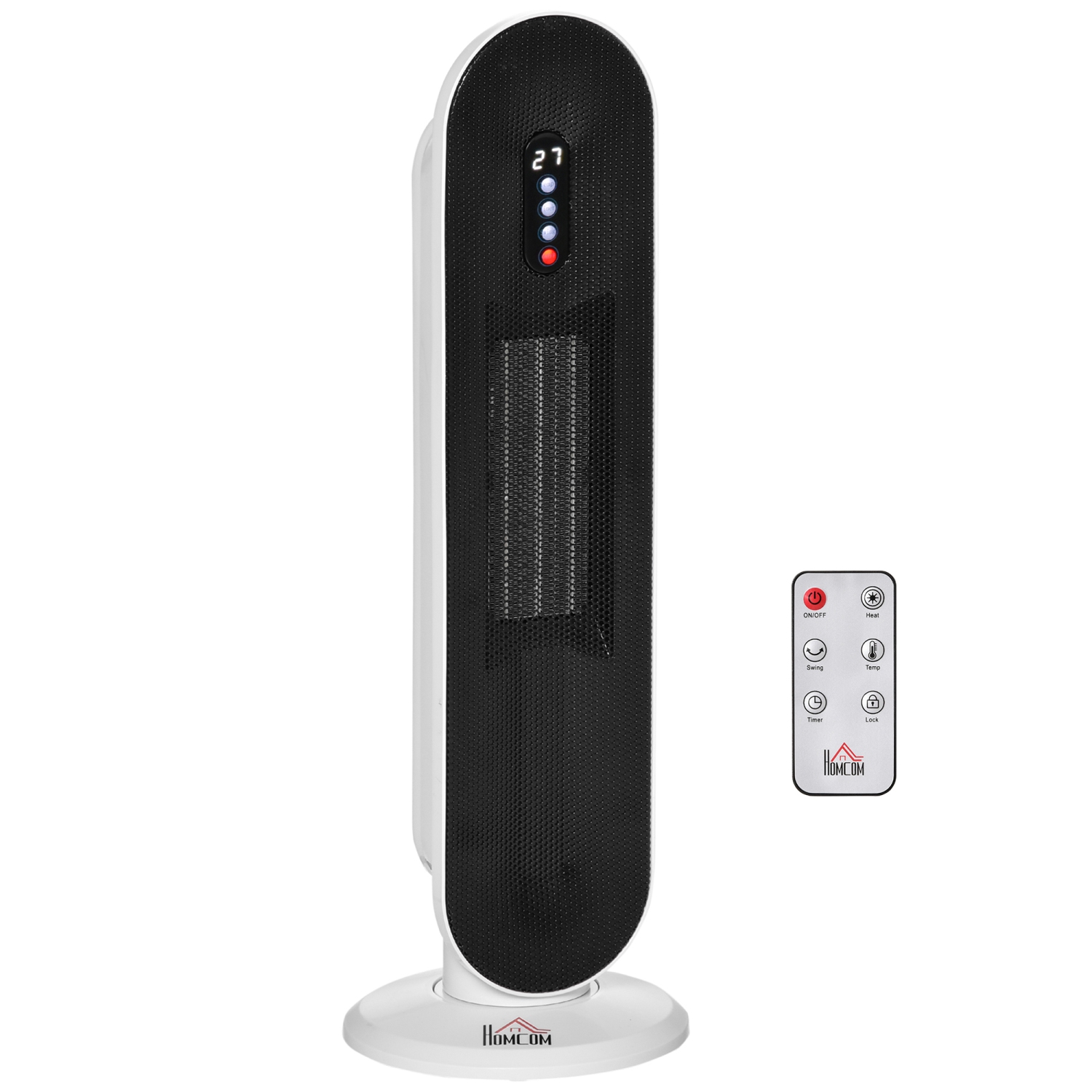 HOMCOM Compatible for Ceramic Space Heater, Indoor Tower Heater with 45 Degree Oscillation, Remote Control, 24H Timer, 1500W/1000W