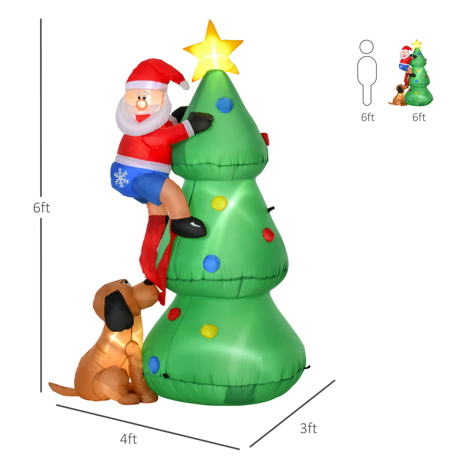HOMCOM 6ft Inflatable Christmas Tree, Santa Claus, and Dog Lighted Up with LED Lights for Indoor, Outdoor, Home, Garden, Lawn