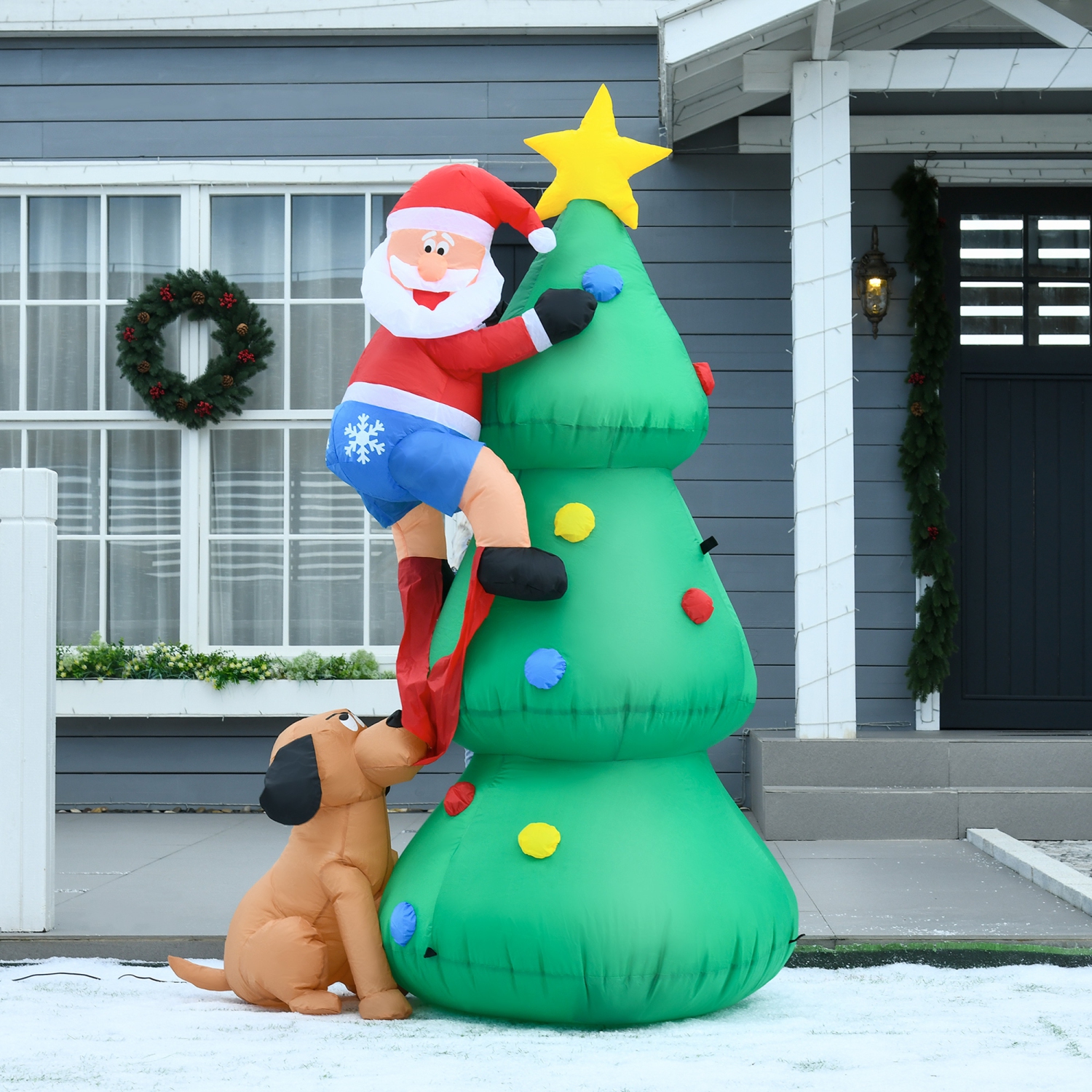 HOMCOM 6ft Inflatable Christmas Tree, Santa Claus, and Dog Lighted Up with LED Lights for Indoor, Outdoor, Home, Garden, Lawn