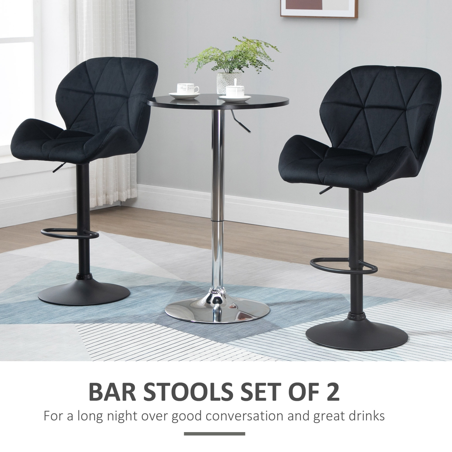 HOMCOM – Ensemble de 2 tabourets de bar ajustables, tabouret de bar pivotant avec dossier, siège large et repose-pieds, chaises de bar rembourrées en