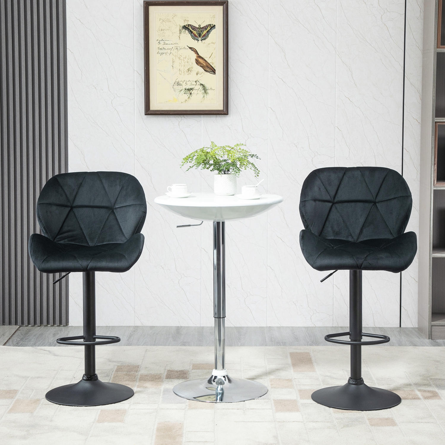 HOMCOM – Ensemble de 2 tabourets de bar ajustables, tabouret de bar pivotant avec dossier, siège large et repose-pieds, chaises de bar rembourrées en