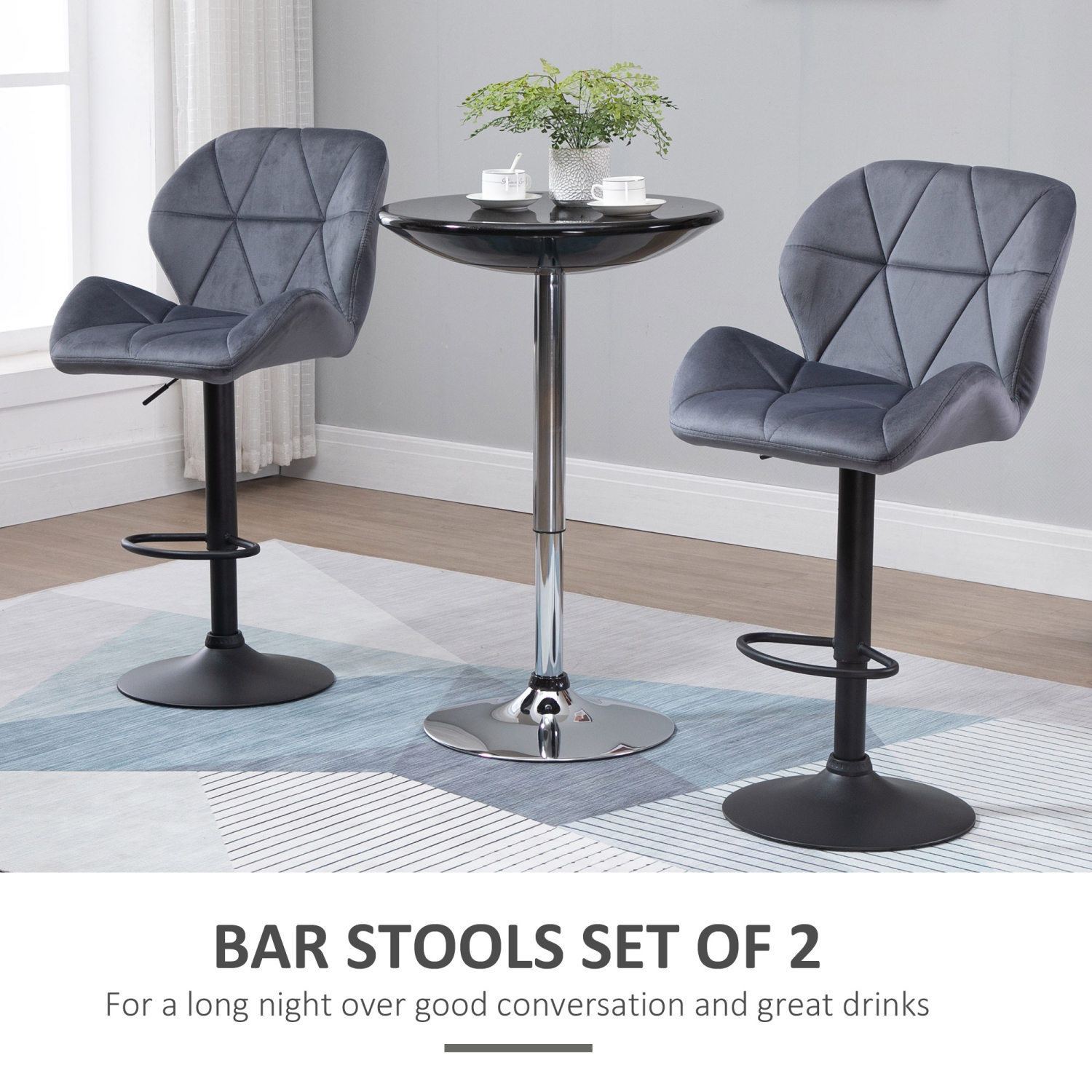 HOMCOM – Ensemble de 2 tabourets de bar ajustables, tabouret de bar pivotant avec dossier, siège large et repose-pieds, chaises de bar rembourrées en